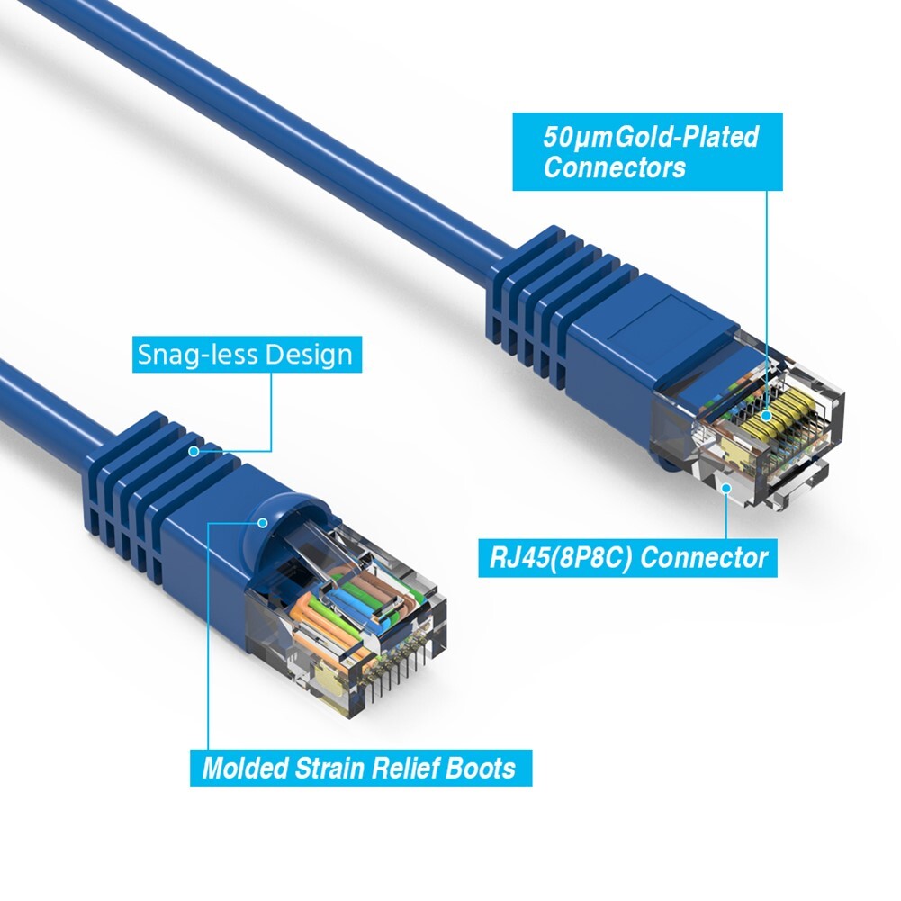 10FT Cat6 RJ45 Ethernet LAN Network UTP Snagless Patch Cable Pure Copper Blue