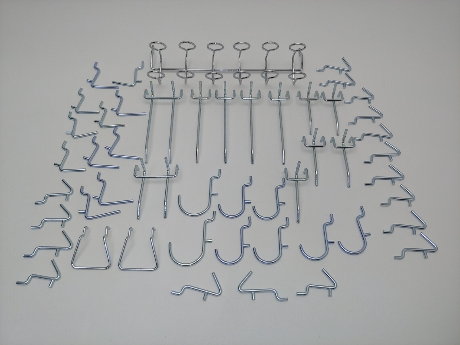 50 Assorted Chrome Plated Pegboard Hooks Hangers, Tool Screwdriver Hammer Pegs