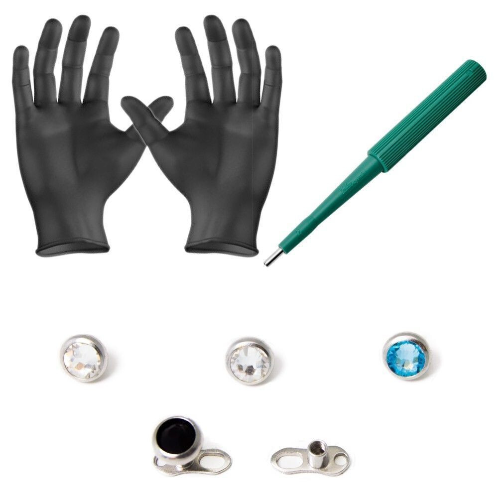 Dermal Anchors Body Piercing Kit 4mm Tops Dermal Bases Puncher And Gloves.