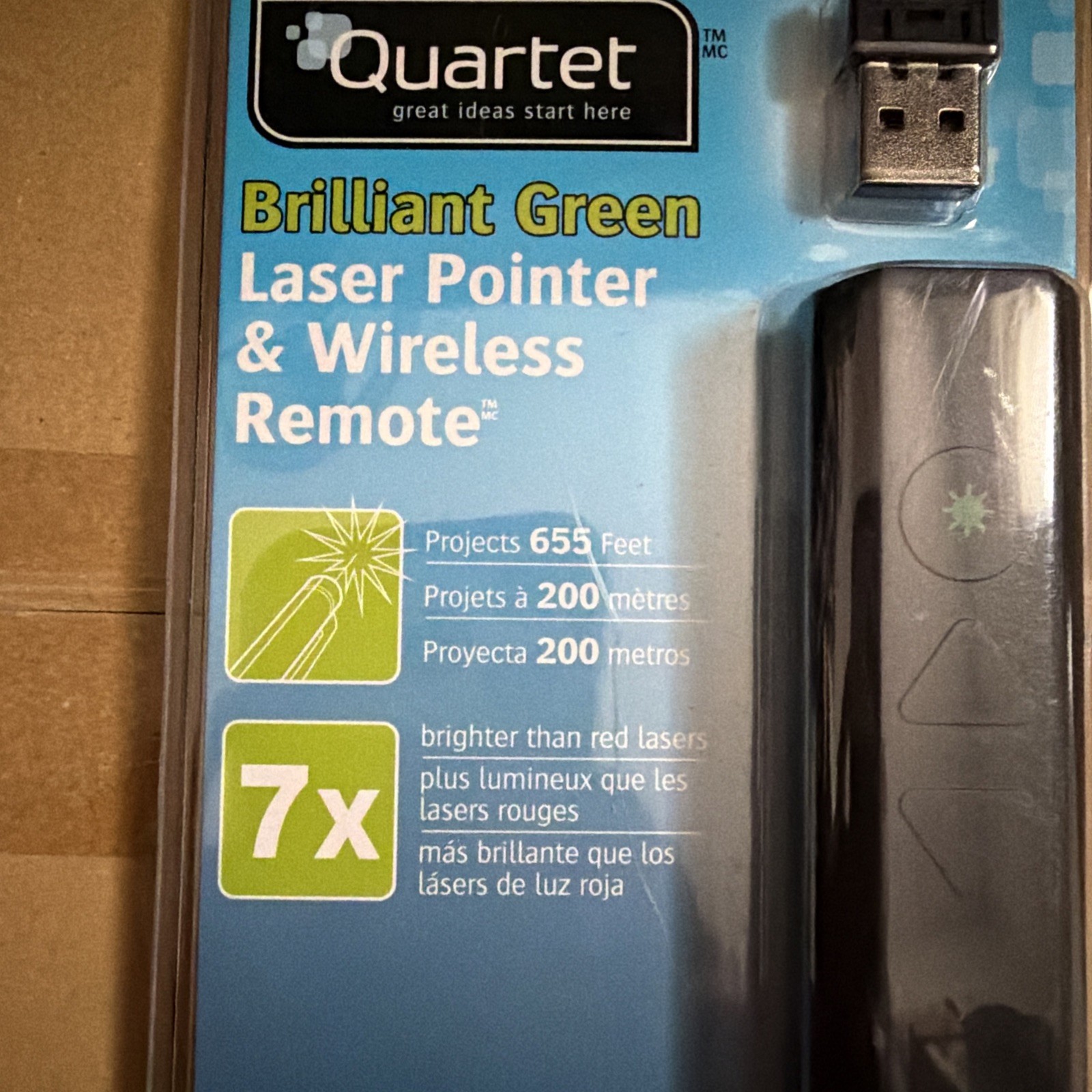 Quartet Class 3A Brilliant Green Laser Pointer & Wireless Remote – Black – NEW