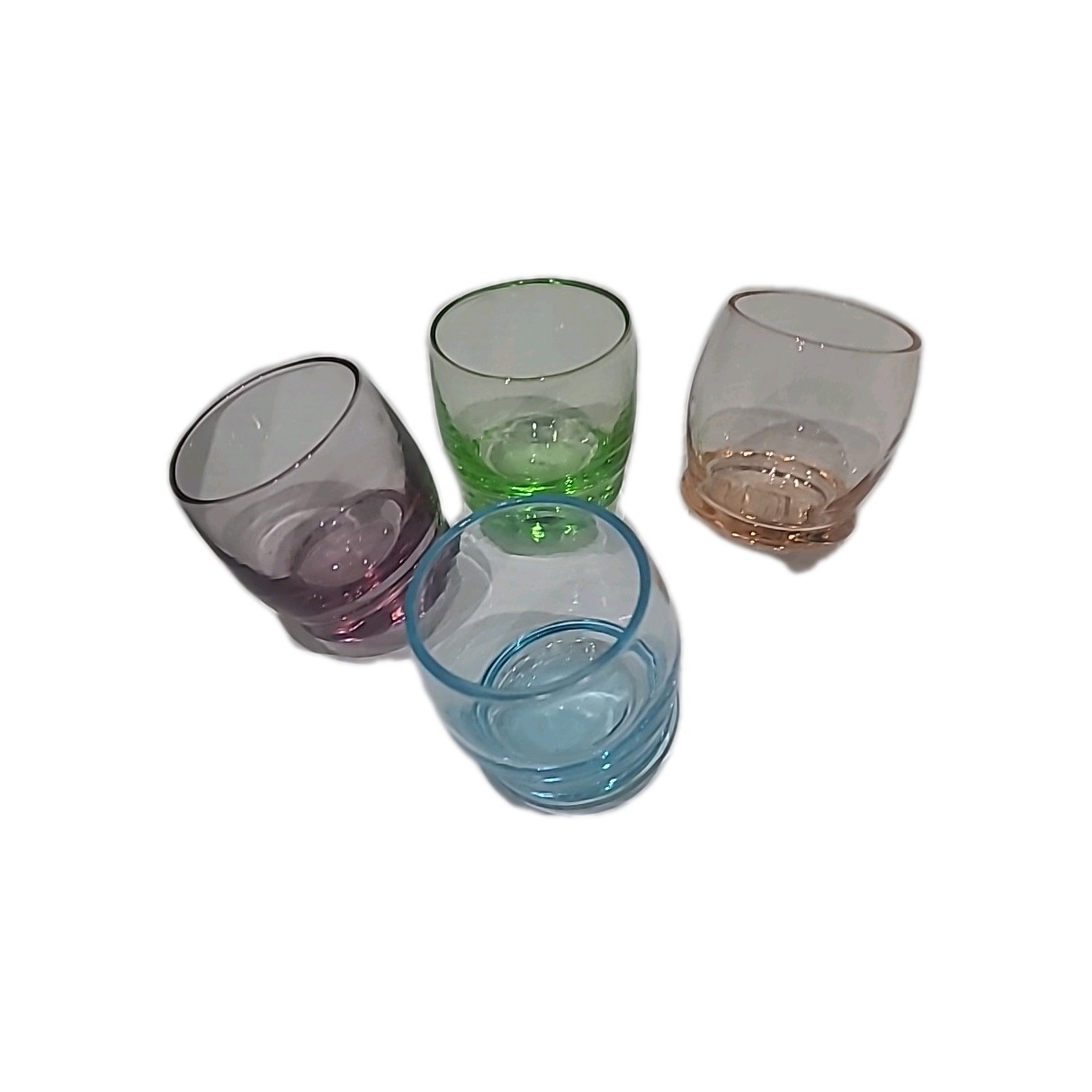Vintage Colorful Glass Roly Poly Shot Glasses 4pc