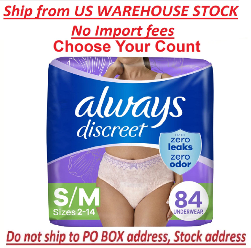 Always Discreet Incontinence Underwear for Women S/M Absorb 19/32/64 CT New