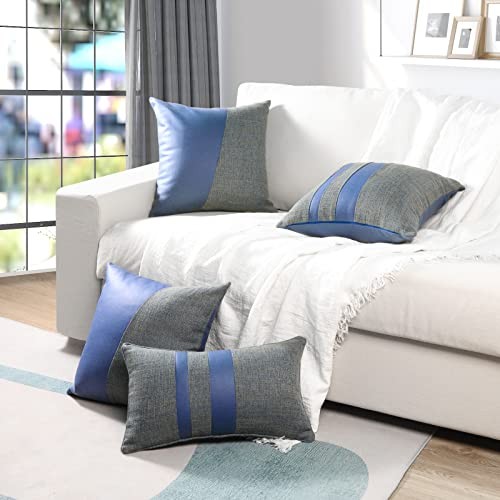 Pack of 2 Faux Leather Pillow Covers 18" x 18" (Pack of 2) Pattern E-blue