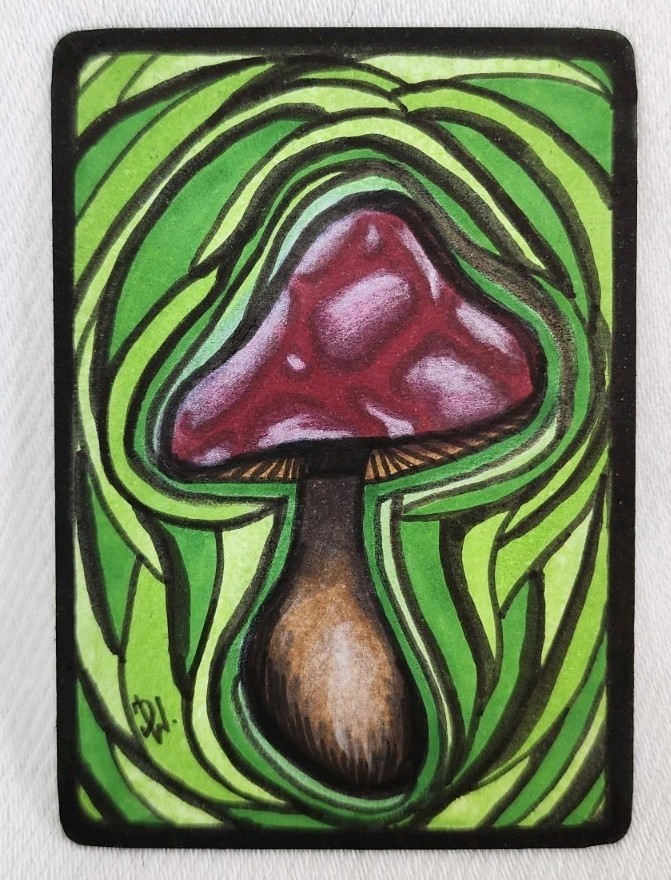 aceo original art cards Mosaic Mushroom Earthy Nature
