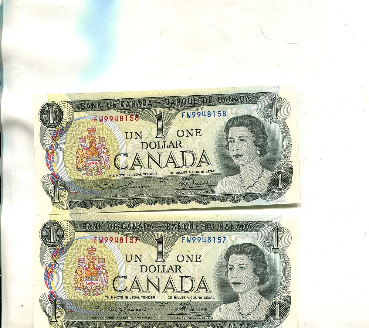 1973 $1 CANADA CURRENCY 2 CONSECUTIVE CURRENCY NOTE LOT GEM CU 2320T