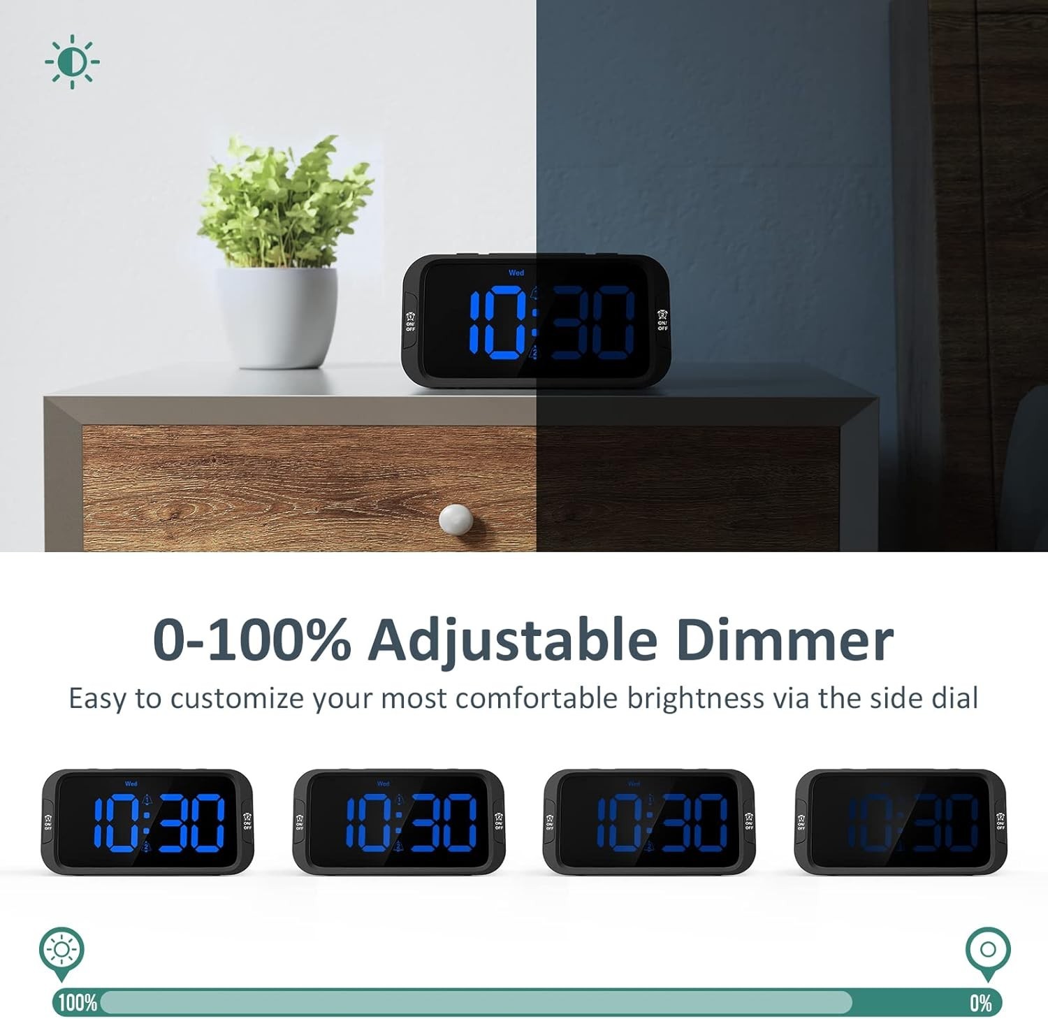 Elegant Dual Alarm Clock with USB Charging & Adjustable Brightness