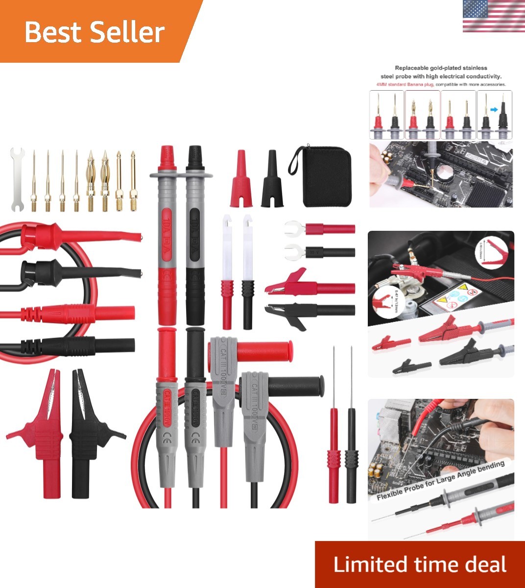 28 Pcs Multimeter  Leads Kit with Replaceable Gold-Plated Multimeter Probes, ...
