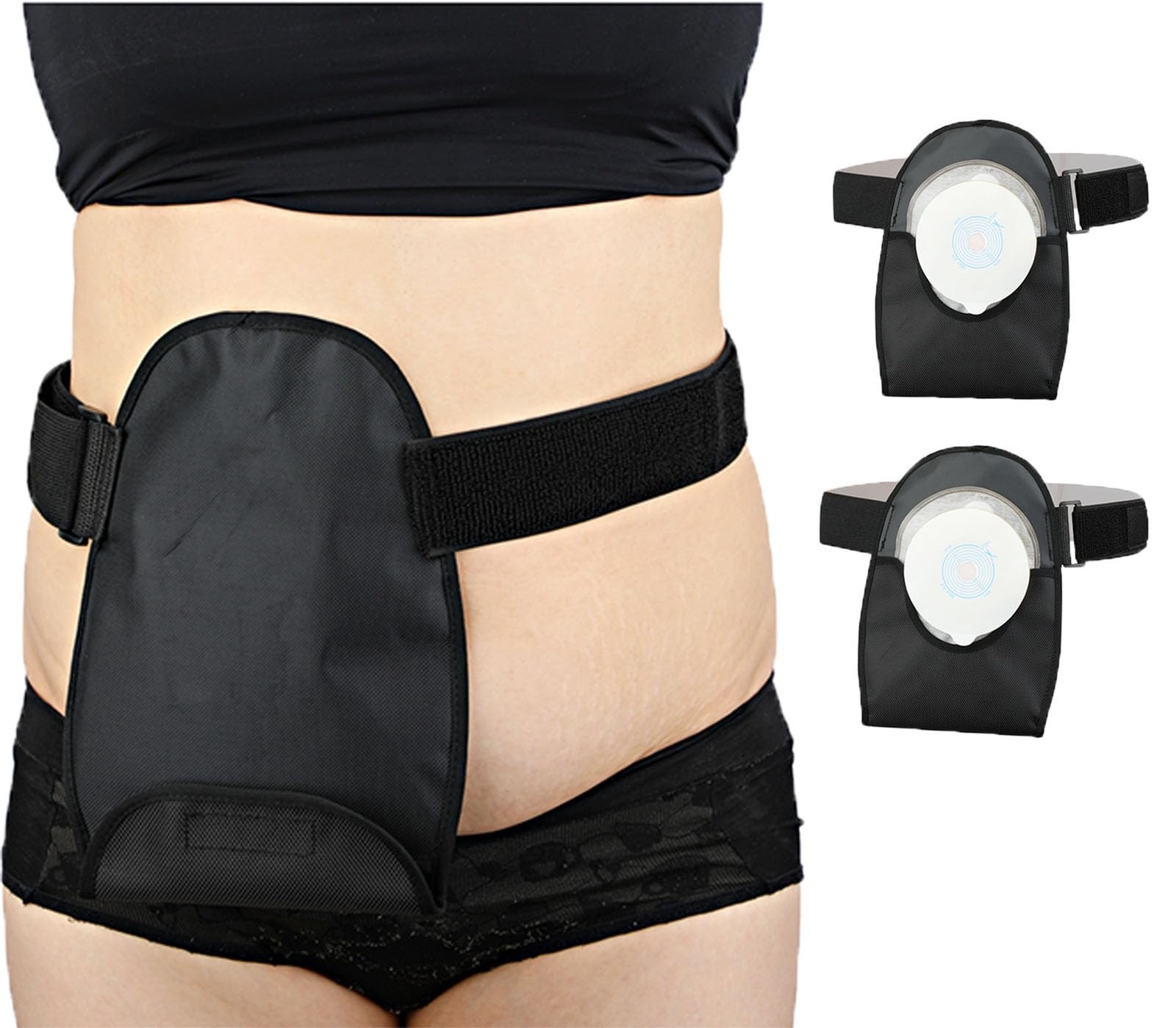 2 Pack Waterproof Ostomy Bag Cover Belt Adjustable 2 Pack, Black-2pack