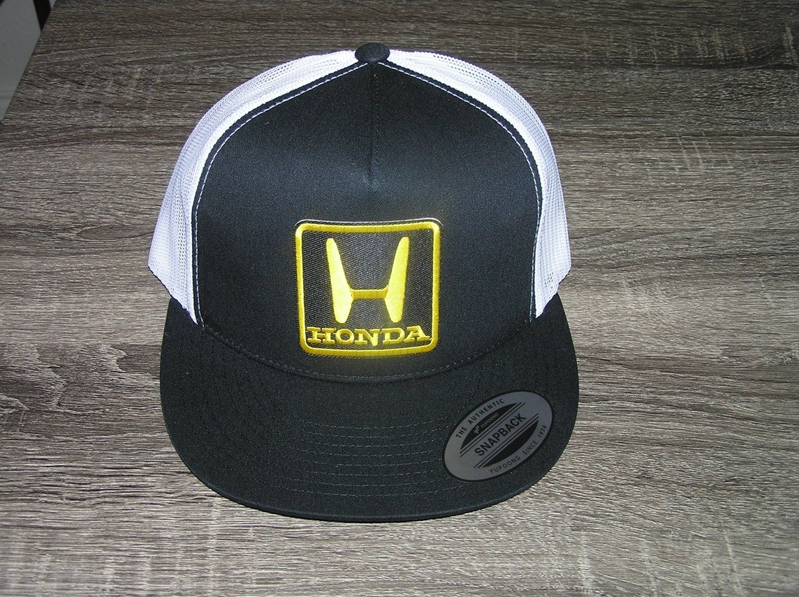 Honda Patch on Trucker Hat Yupoong/YP Classic 6006 Snapback Black/White