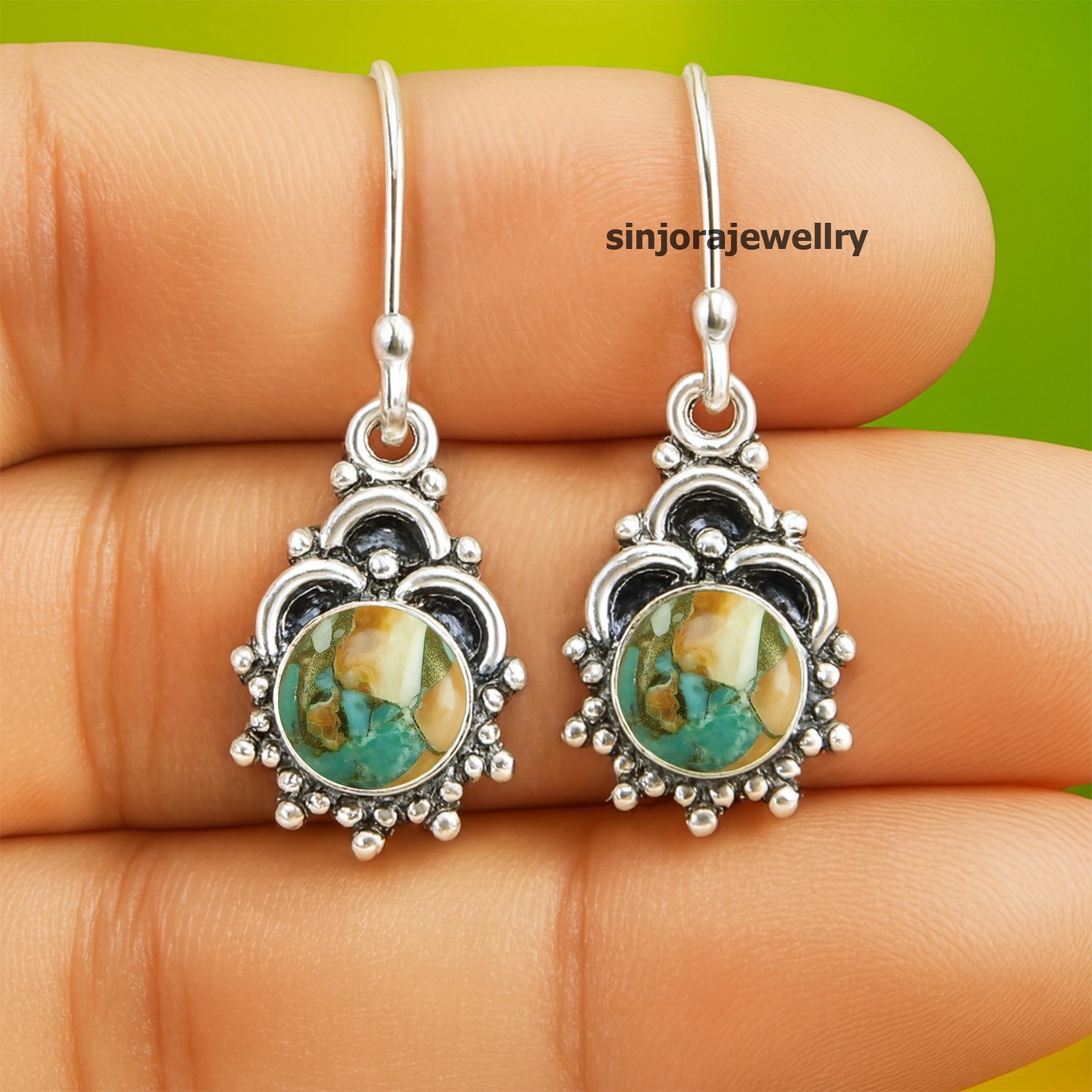Spiny Oyster Gemstone 925 sterling silver handmade Dangle Drop Earrings 1.50"