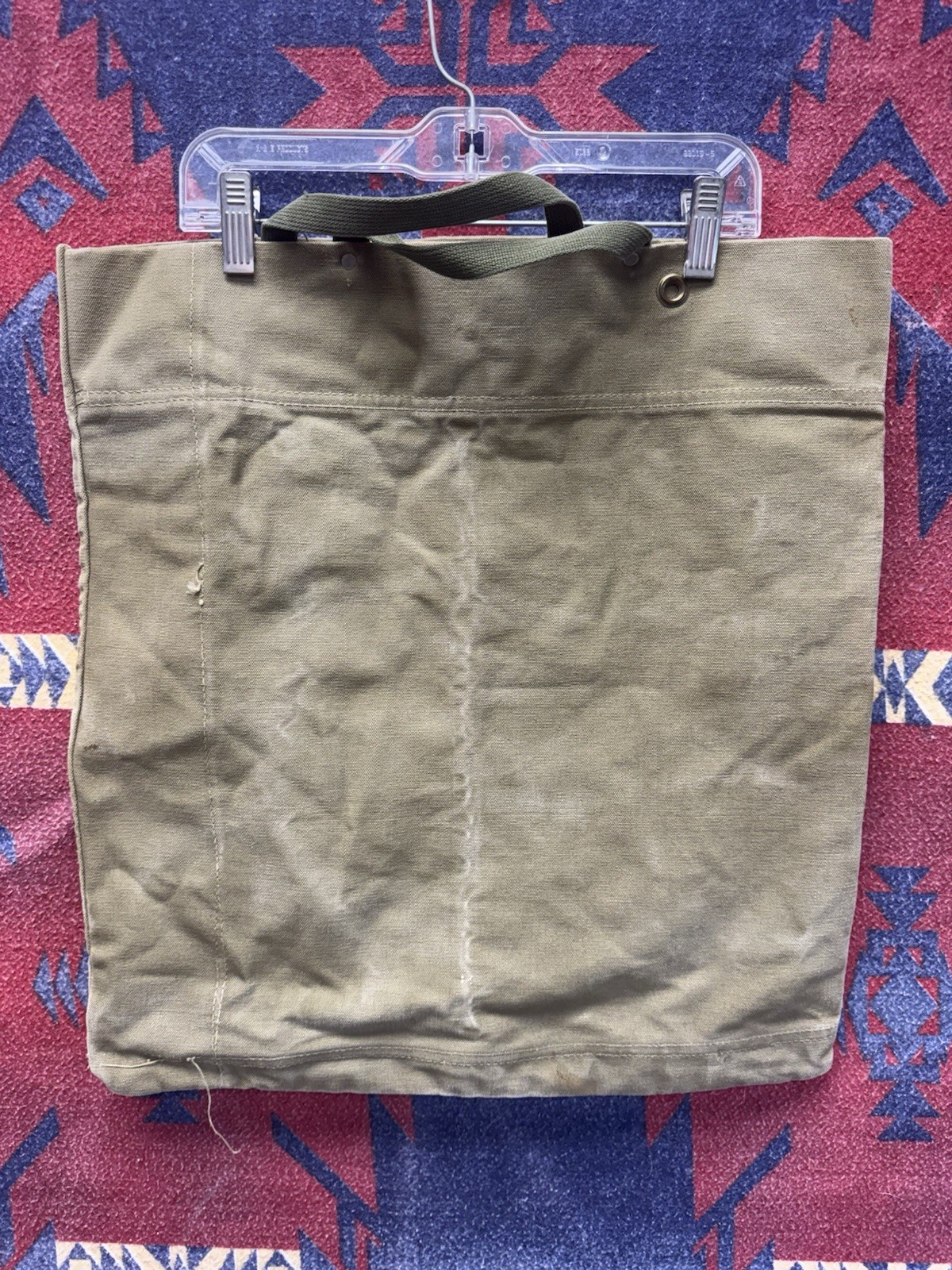 Vintage Military Canvas Bag Rivets Theater-Made  Olive Drab 17x18.5