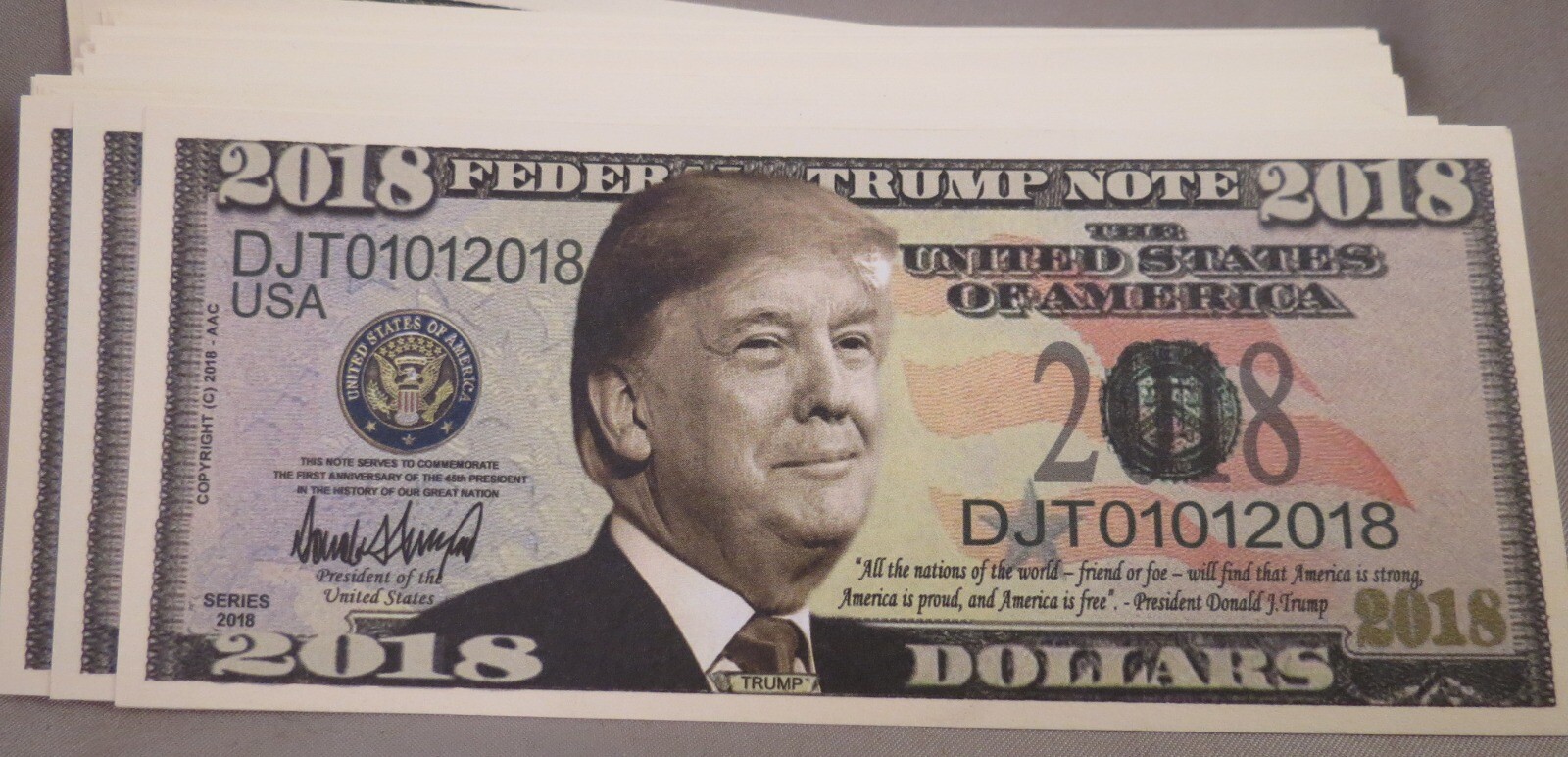 WHOLESALE LOT OF 100 2018 DONALD TRUMP NOVELTY MONEY FEDERAL USA BANKNOTE usd us