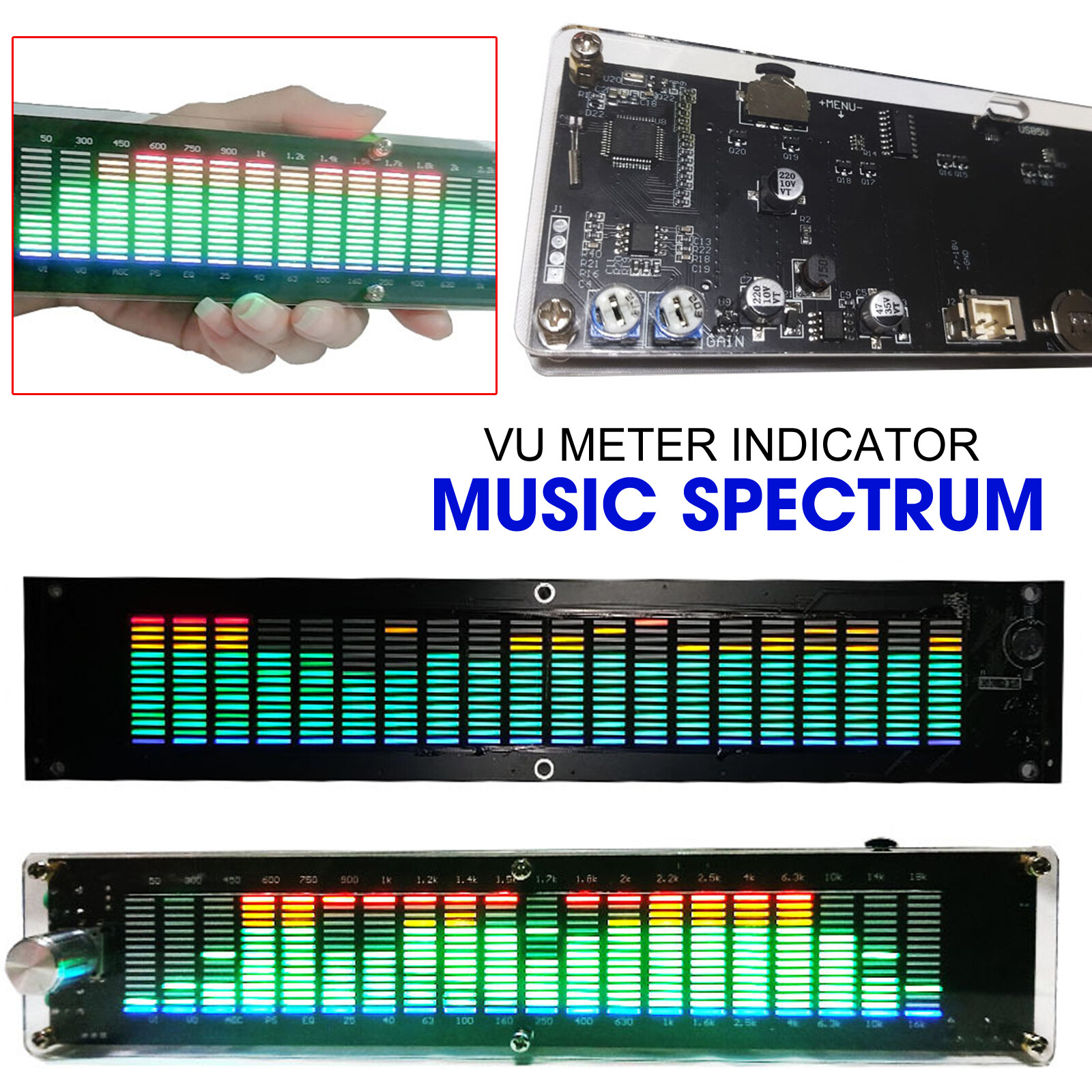 Stereo VU Meter Indicator 20 Segment Music Spectrum Analyzer LED Level Display