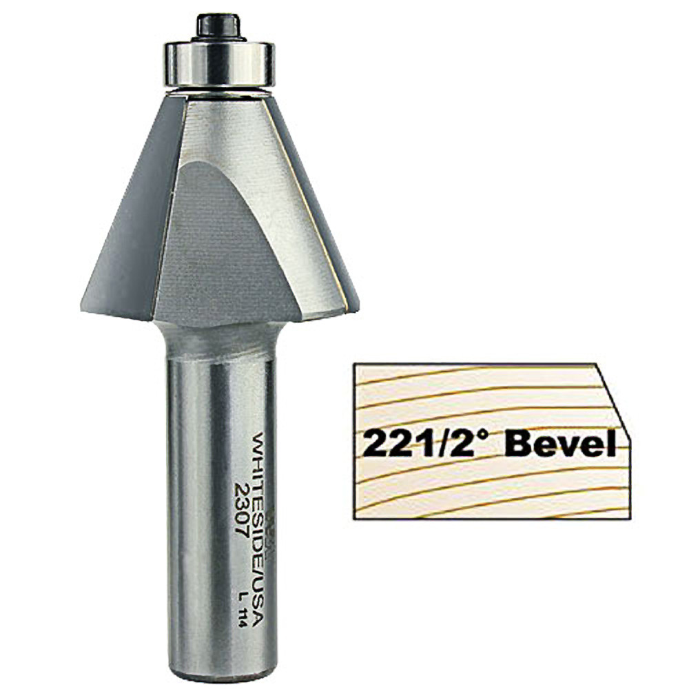 Whiteside 22-1/2 deg. Edge Bevel Bit, 1/2 in. SH x 15/16 in. CL x 7/8 in. CH