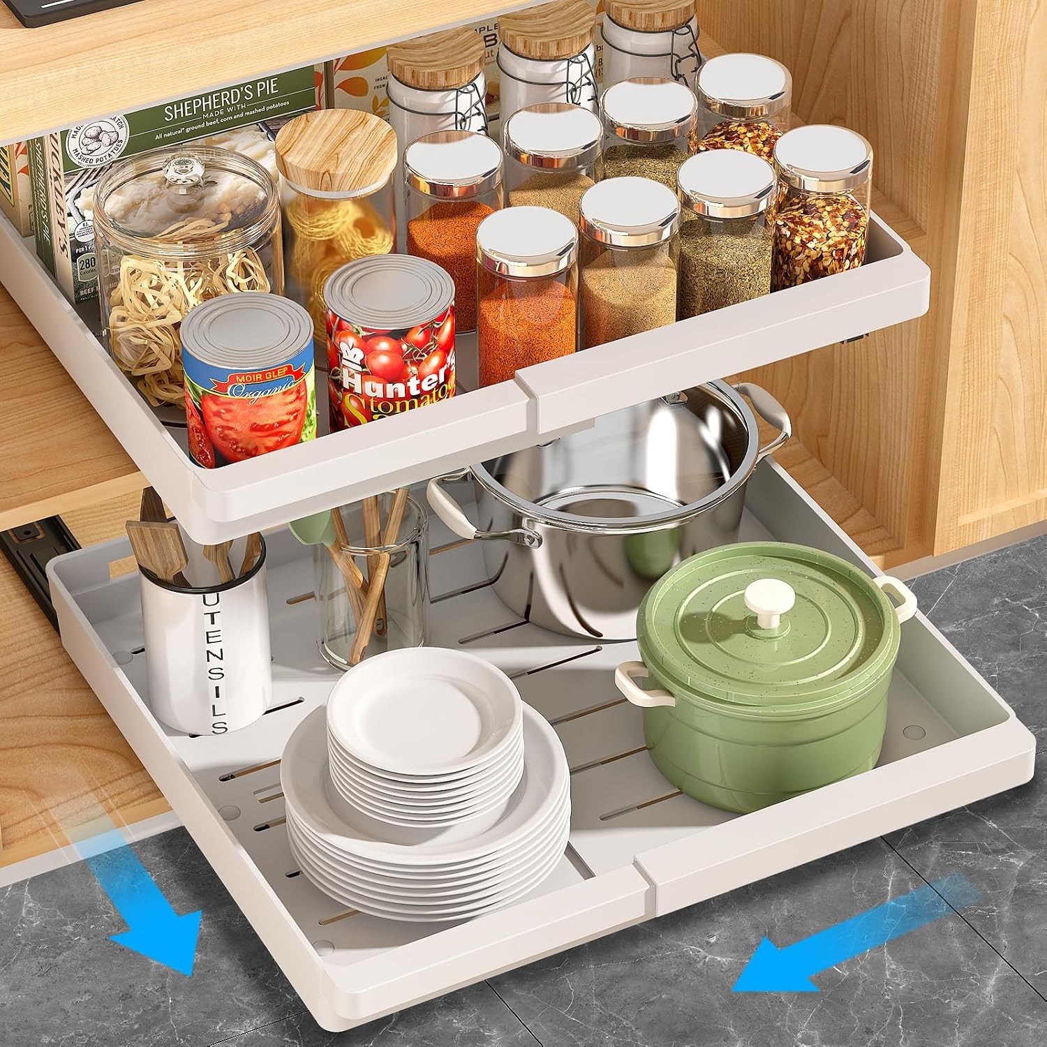 2 Pack Expandable Pull Out Cabinet Organizer - Slide Out Drawers White