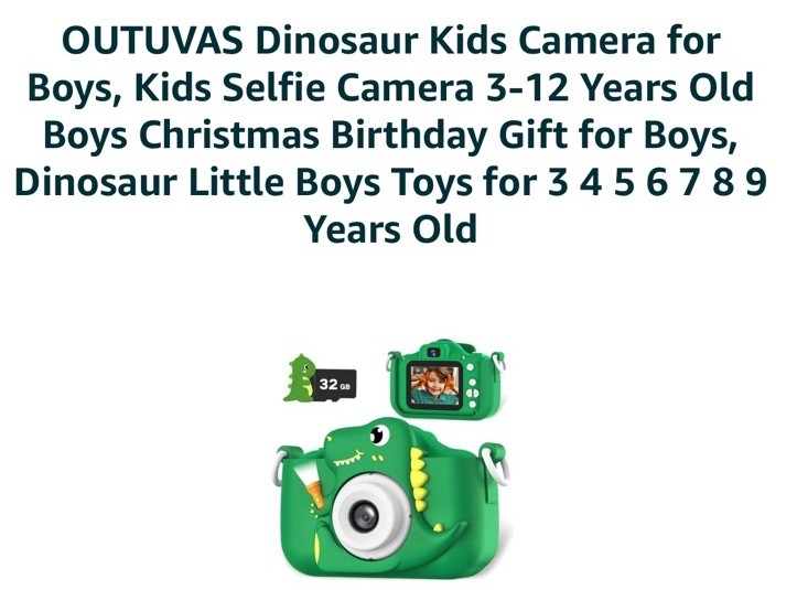 Kids Camera, Dinosaur Toddler Digital Camera for Ages 3-12 Boys Girls Childre...