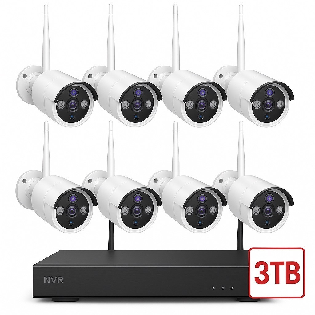 10CH NVR 5MP System, 8×3MP Cameras, 3TB HDD, Night Vision, Motion Detection, App