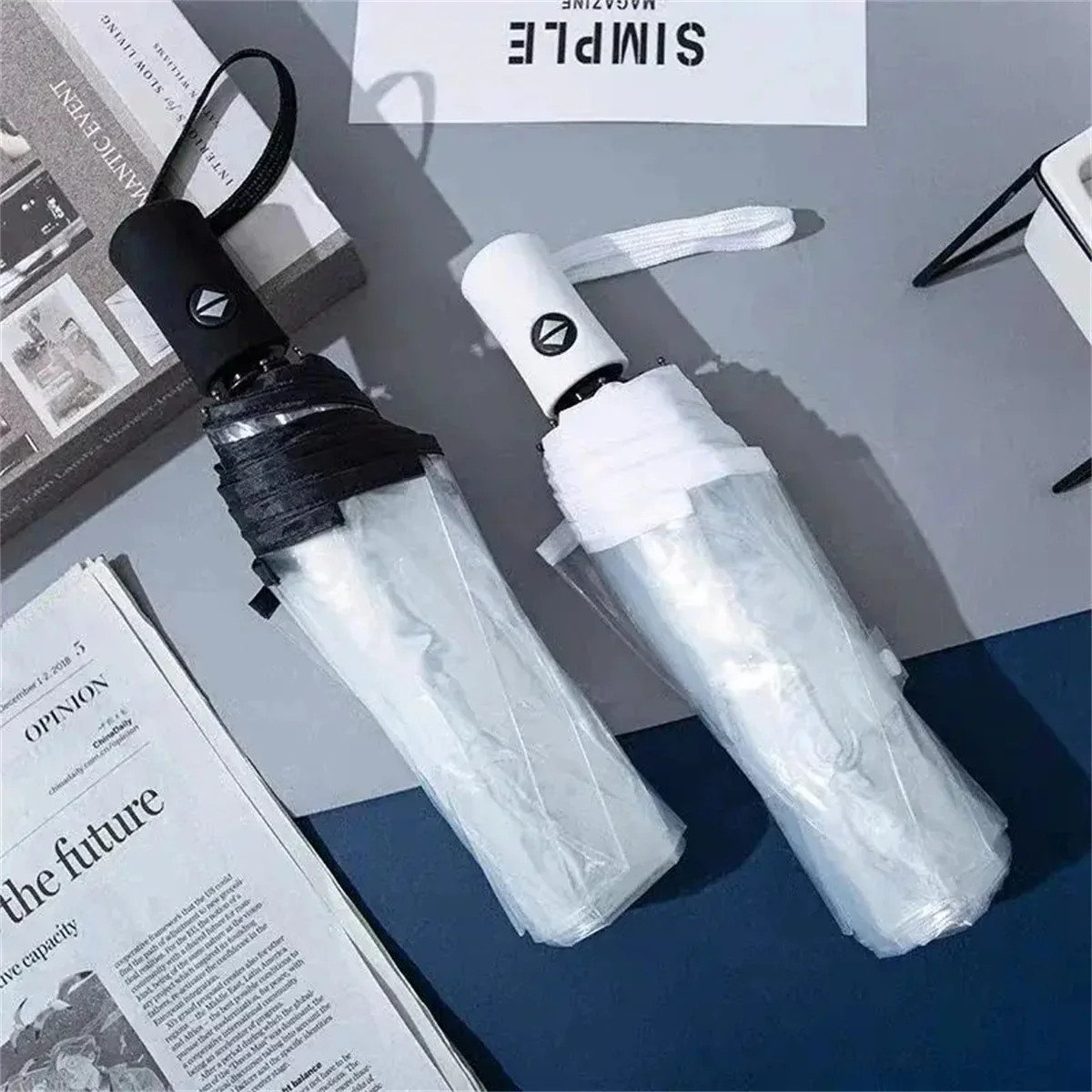 1Pc-Korean Transparent Umbrella Folding Automatic Open and Close Umbrella Mori