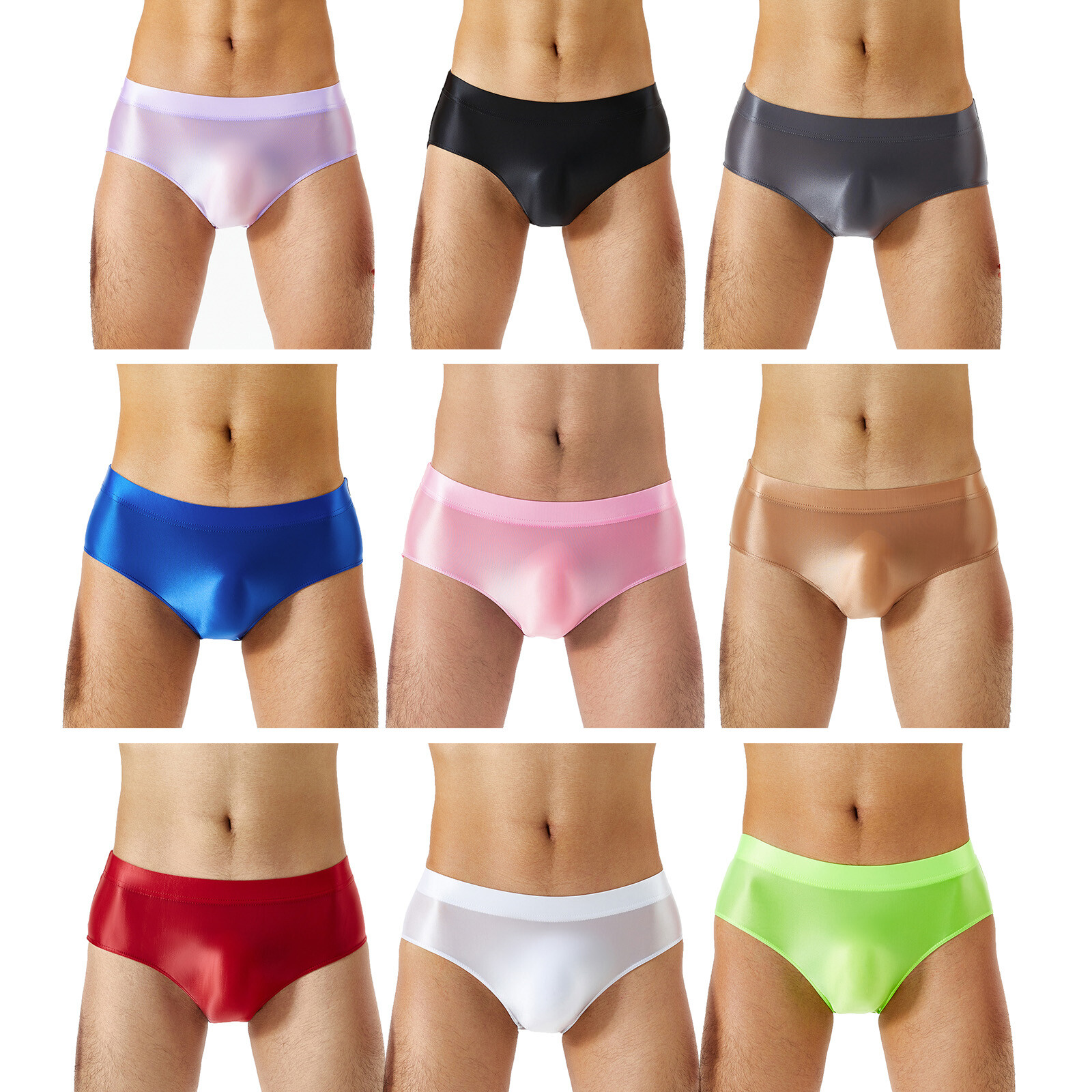 Mens Shiny Oil Silk Low Rise Elastic Bikini Briefs Swimwear Underpants Panties