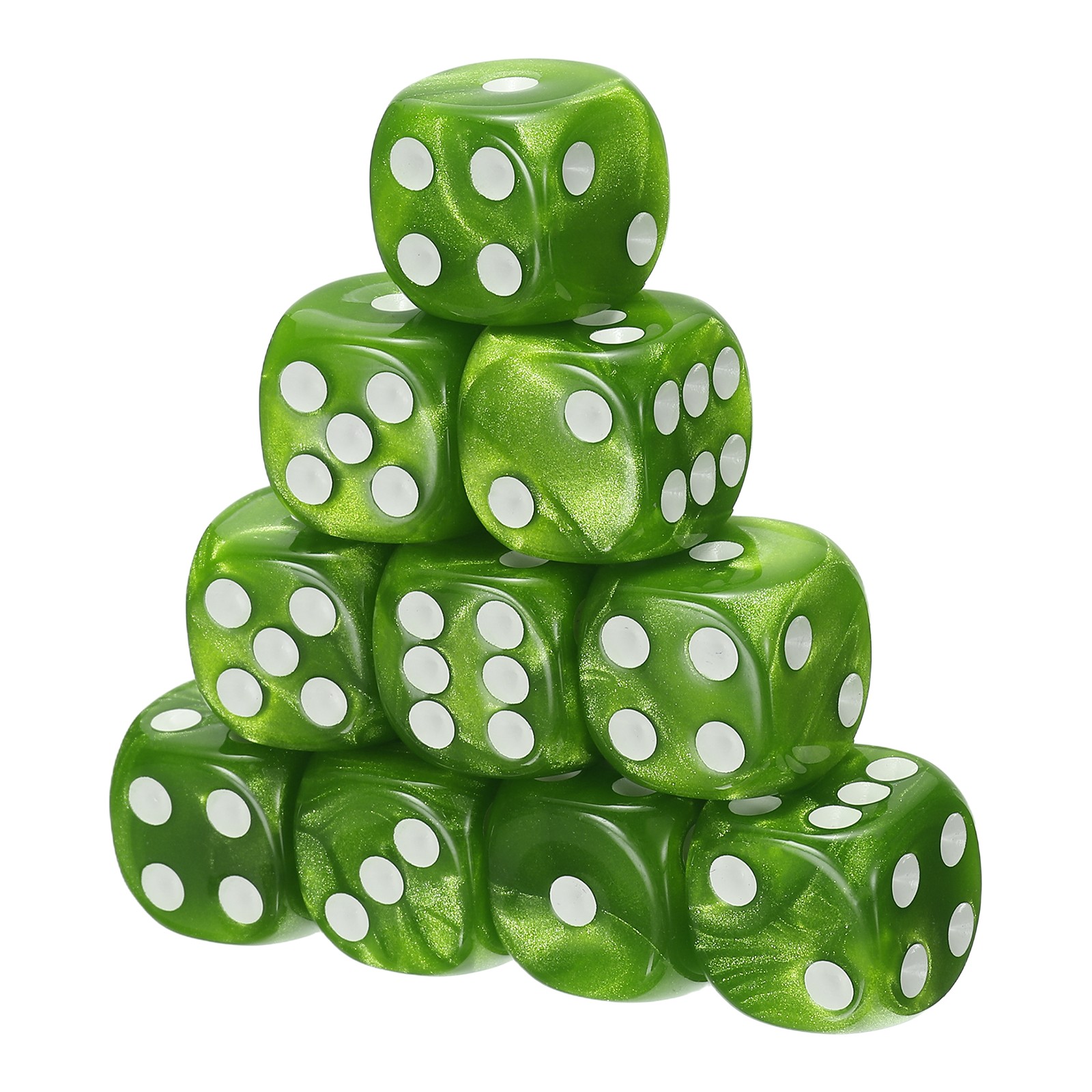 10Pcs Standard Game Dice Set 16mm Pearl Pattern Square Dice, Green