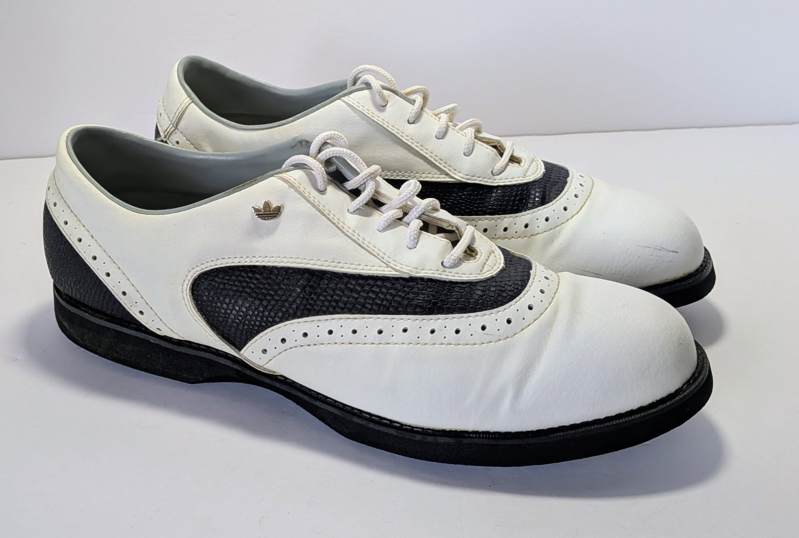 Men’s Adidas Leather Saddle Golf Shoes White/Black Size 12 Classic Wingtip Style