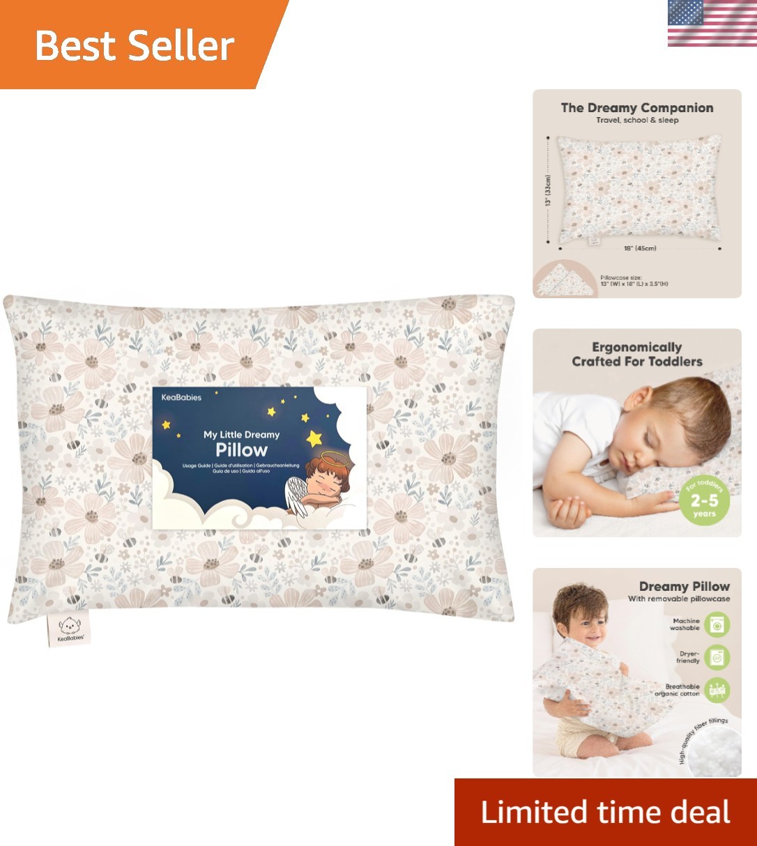 Plush Machine Washable Toddler Pillow with Pillowcase - Ideal for Sleepovers