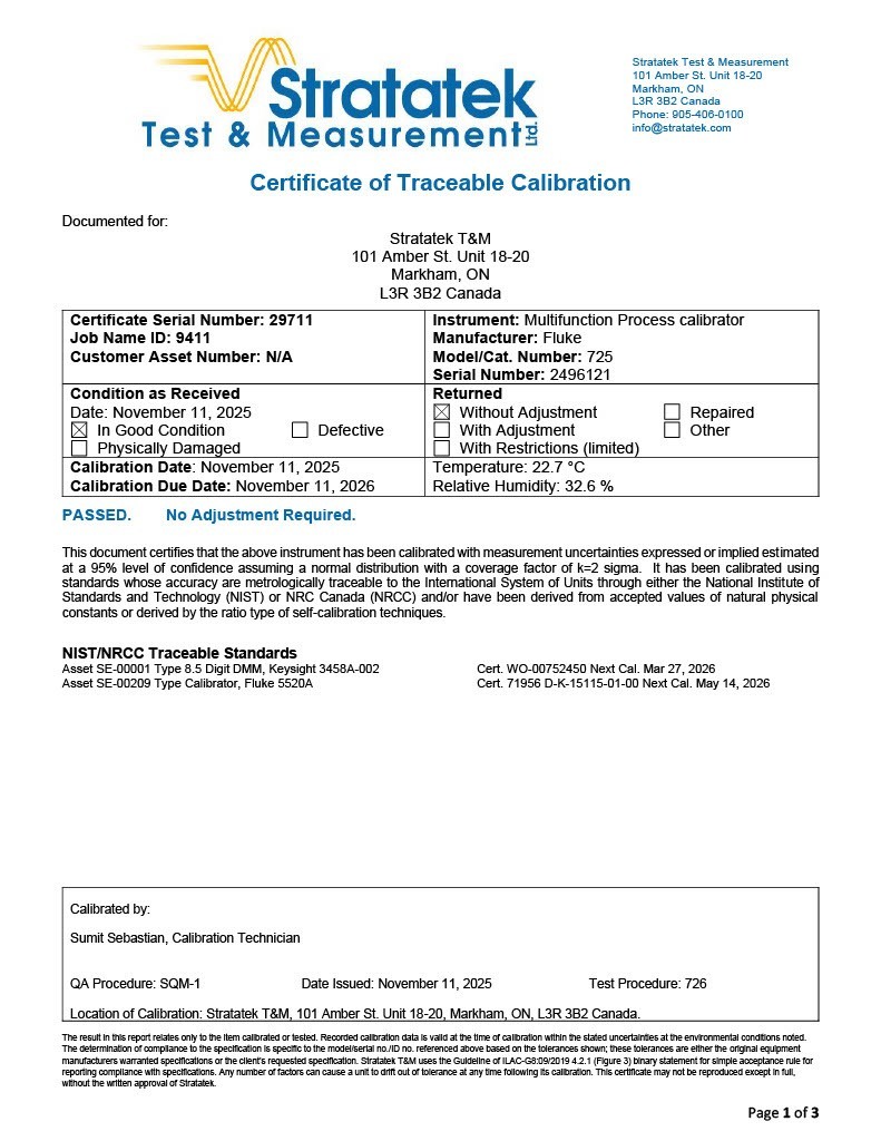 Fluke 725 Multifunction Process Calibrator - NIST Calibrated with Data