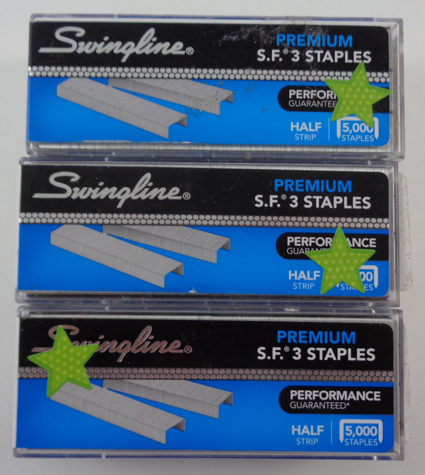 Lot of 3 Swingline S.F. 3 Premium Staples 0.25" Leg, 0.5" Crown, Steel, 5000 box