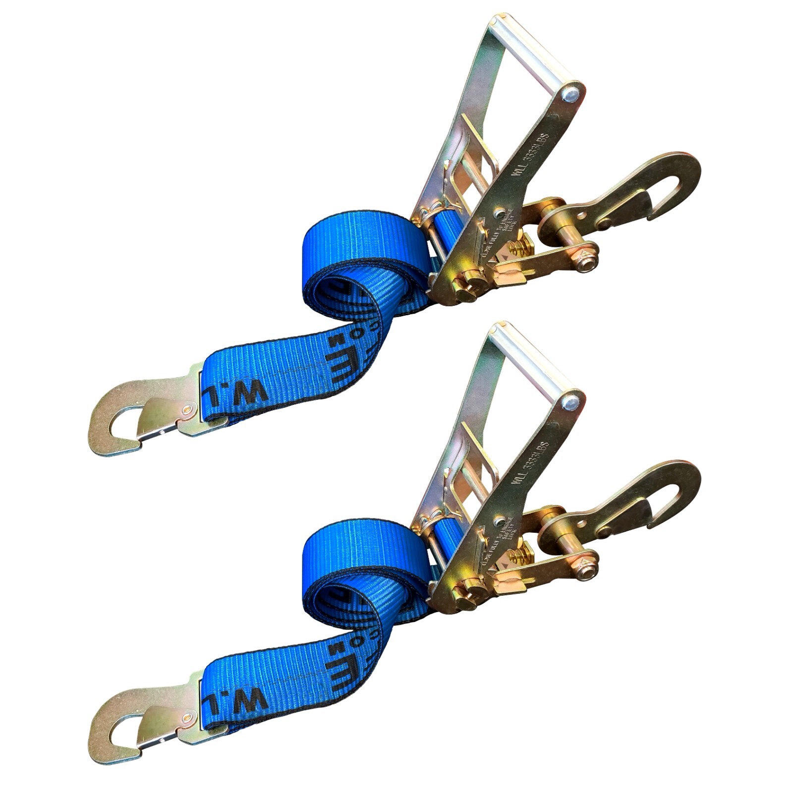 USA 2 Pack 2" x 8' Off-Road Ratchet Tie Down Strap w/ Snap Hook Hauler Tow Truck