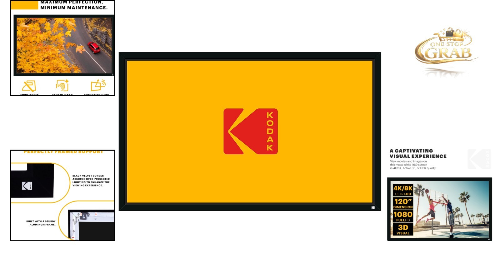 120-Inch Fixed Frame Projector Screen 4K/8K HD & 3D Ready Wall Mount Black