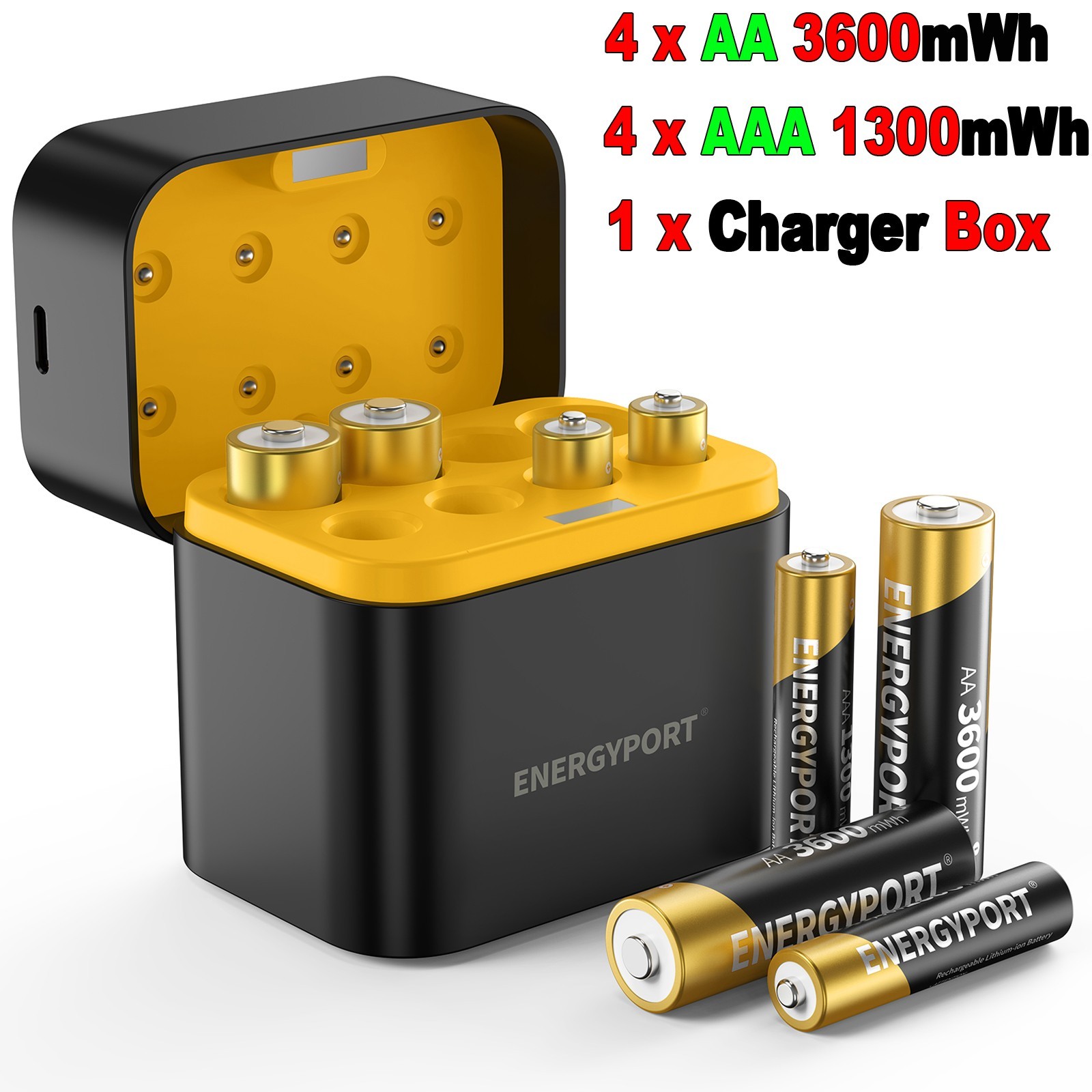 Rechargeable 4x AAA and 4x AA Lithium Batteries 1.5V with Charger Storage Box