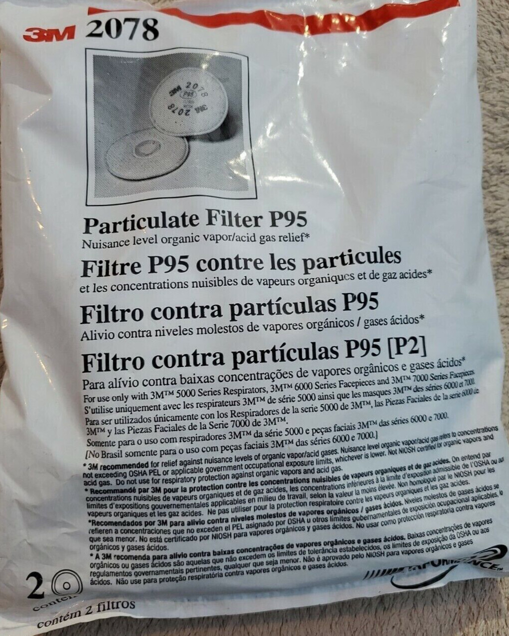 Particulate Filter (2) P95 with Nuisance Level Organic Vapor/Acid Gas Relief