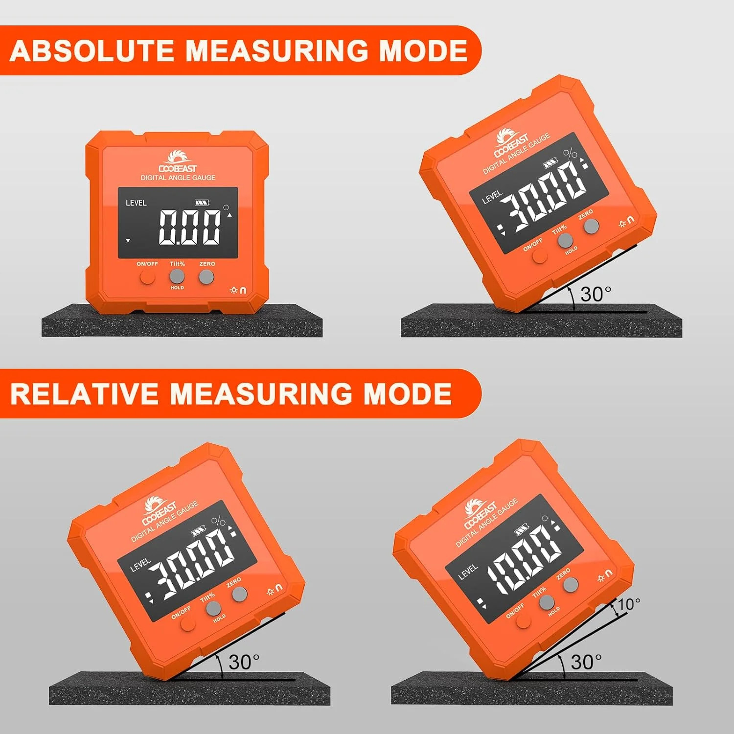 Digital Angle Finder Magnetic Base Compact Digital Level Protractor Orange | Ang