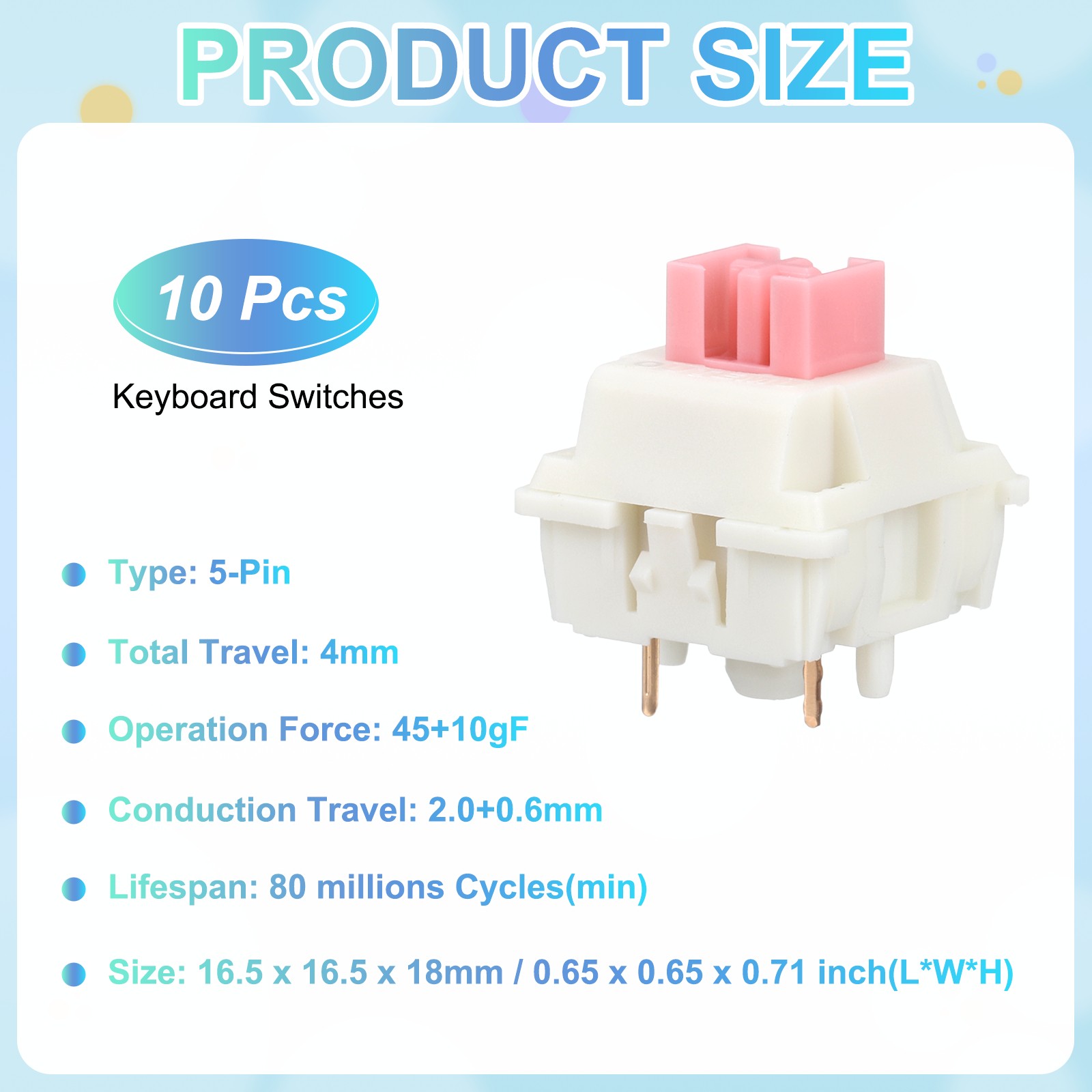 10pcs Pink Keyboard Switches 5-Pin 45gf Linear Keyboard Switch Replacement