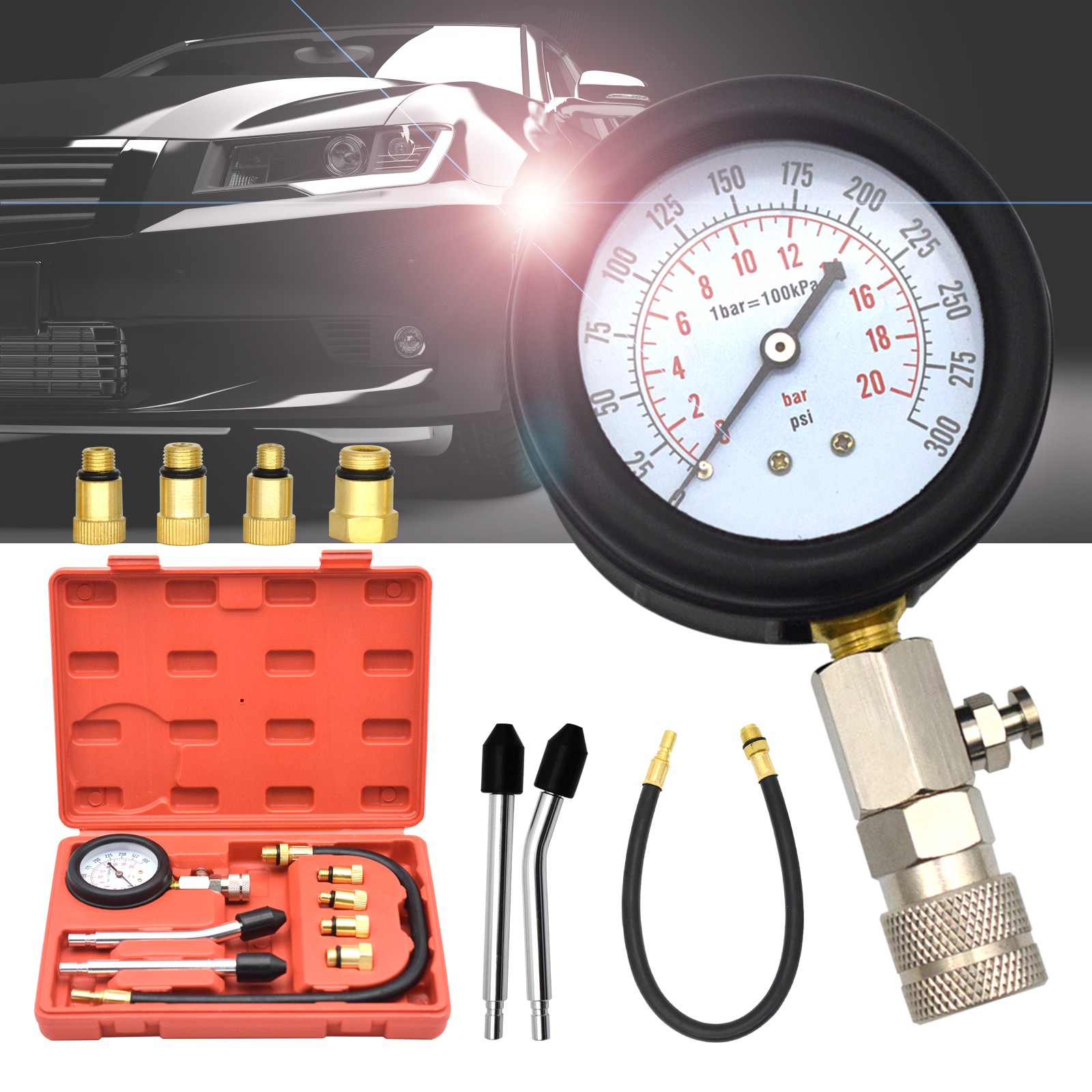 Cylinder Leak Down Tester Petrol Engine Compression Leakage Detector Tool Kit US