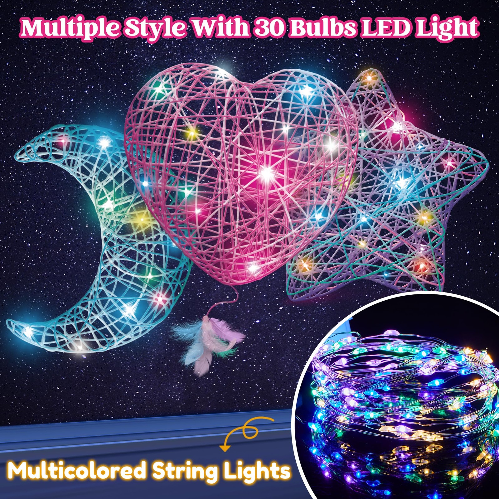 Klever Kits 3D String Art Kit for Kids, Light Up Small, Multi-Colored