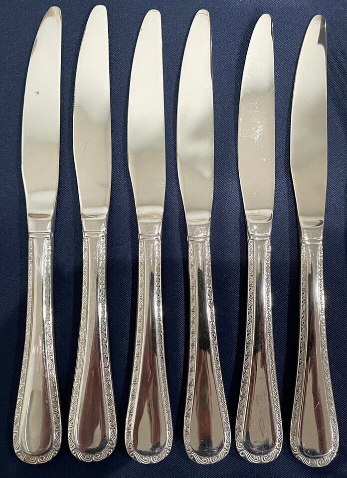 Knives Set of 6- Pfaltzgraff BELLA 18/10 Stainless 9 3/8" Modern Solid Excellent
