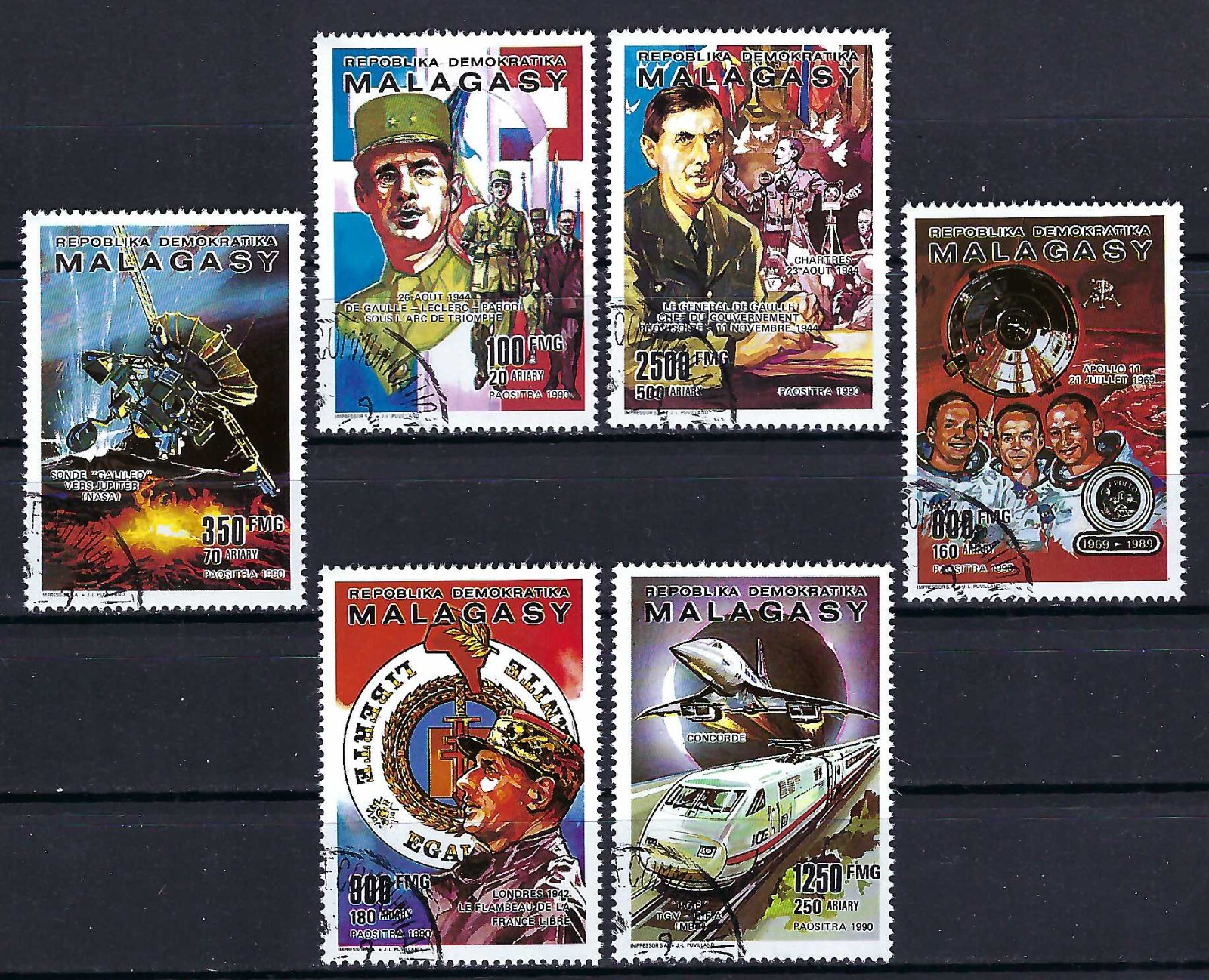 Madagascar / Malagasy 1990 6v. CTO NH Liberation of Paris 1944 Space Trains