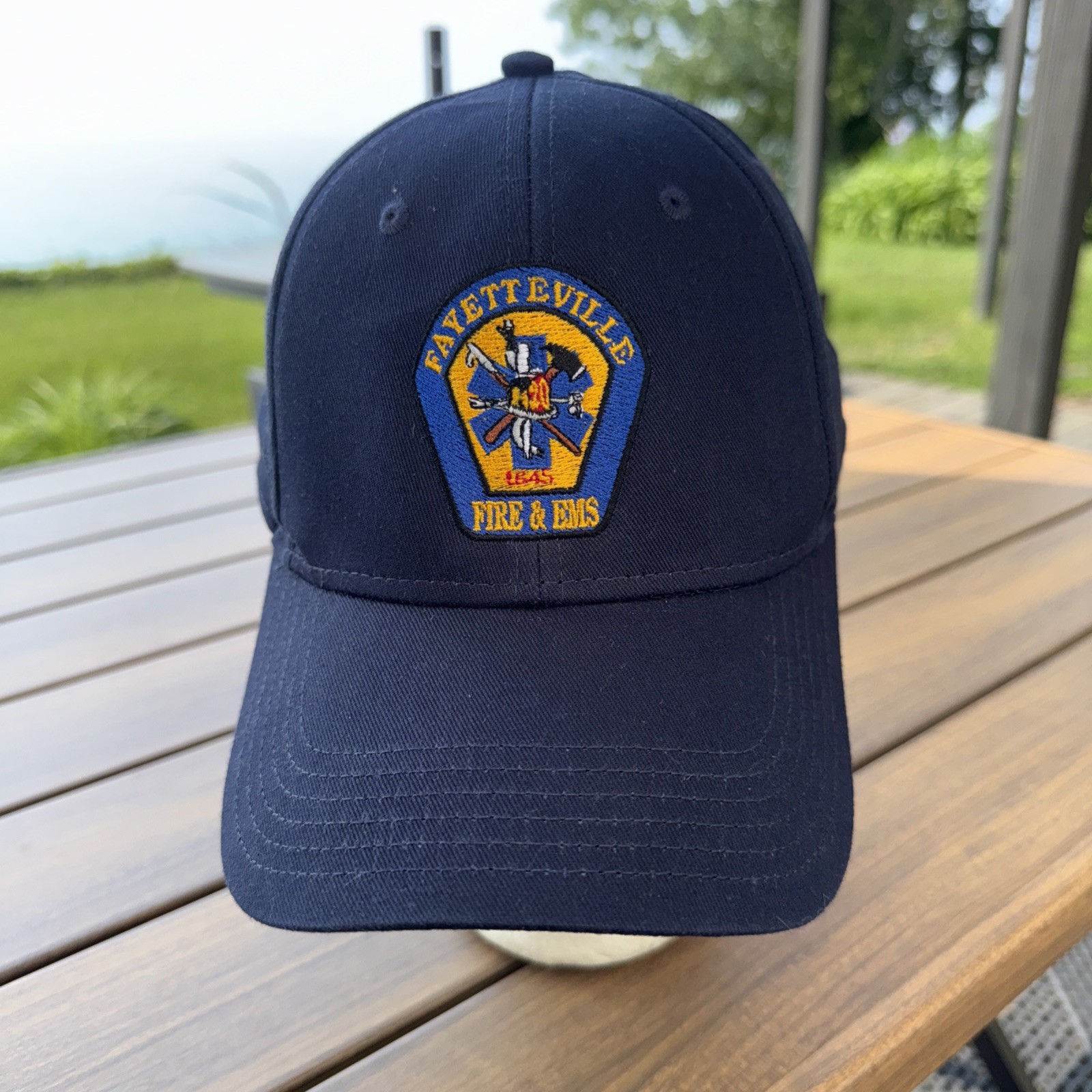 Fayetteville Fire & EMS Patch on Navy Cotton Hat Cap Hook Loop EUC