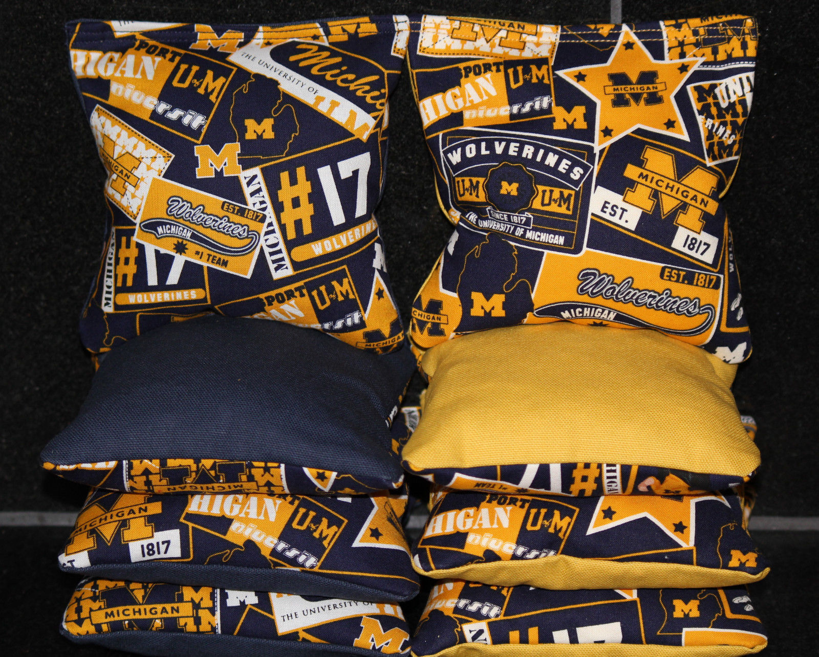 All Weather Cornhole Bean Bags made w University of MICHIGAN WOLVERINES fabric