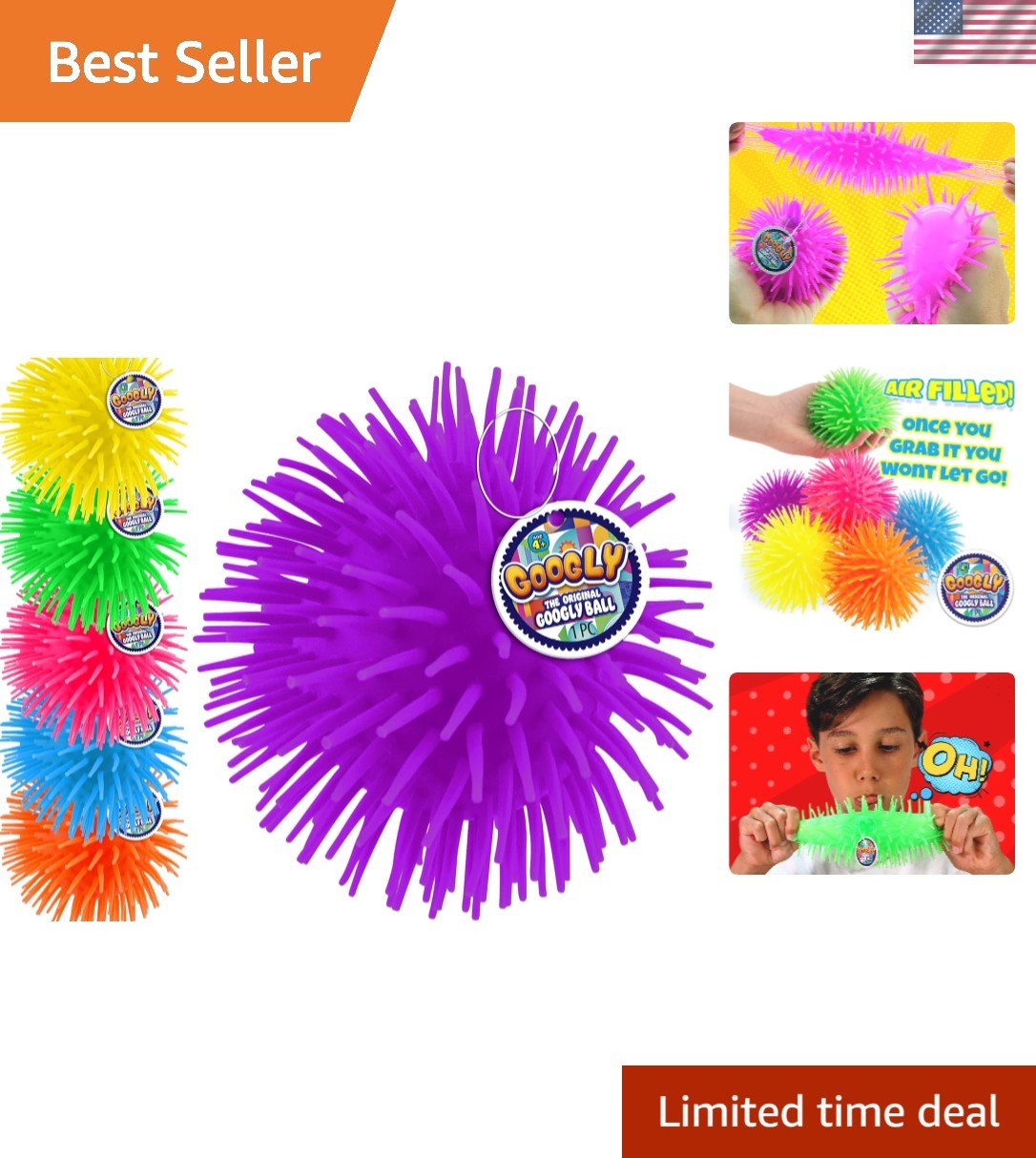 Soft Rubber Googly Puffer Balls with Stretchy Tentacles - Stress Relief Set of 2