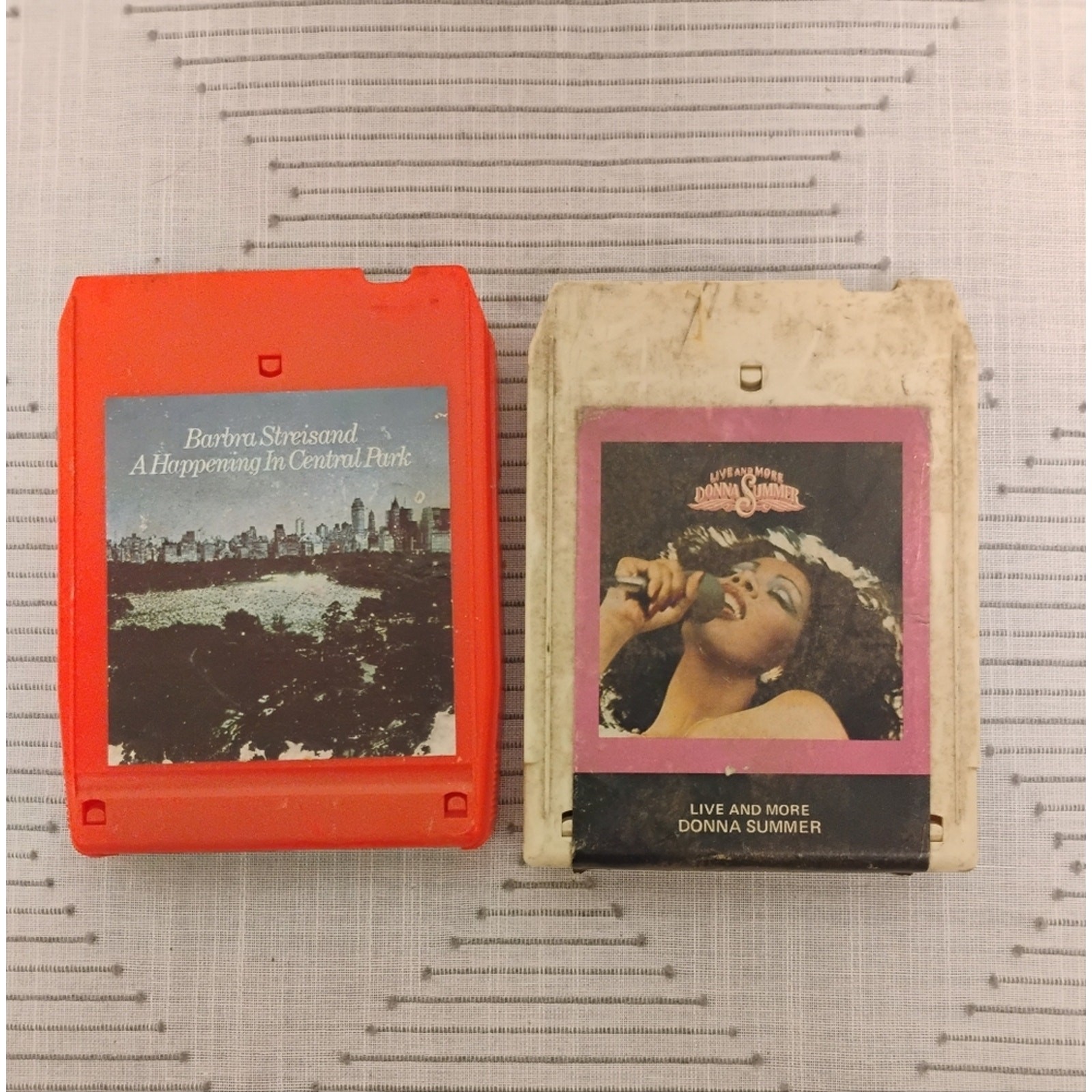 Vintage 8-Track Tapes - Red and White Barbra Streisand And Donna Summer Set Of 2