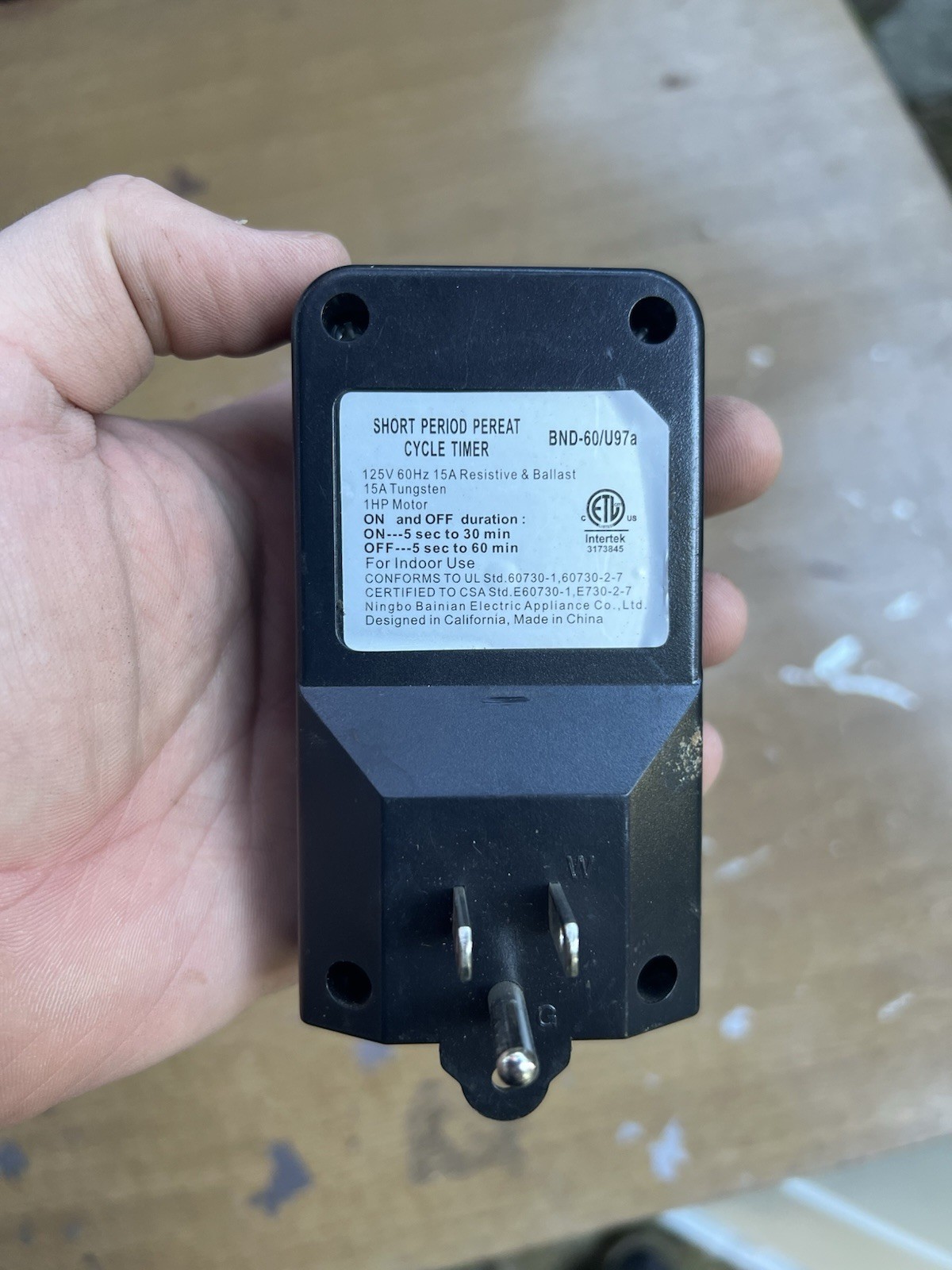 BN-LINK Short Period Repeat Cycle Timer 24 Hours ON OFF Controls Plug In Delay