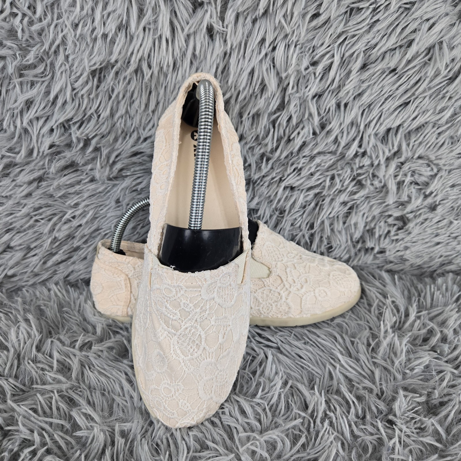 Airwalk Womens 9 Cream Floral Crochet Lace Slip On Alpargata Flats
