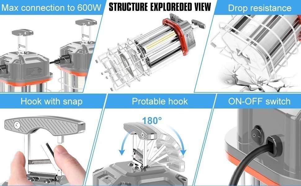 80W LED Temporary Work Light Linkable Constructions Jobsite Industrial Lighting