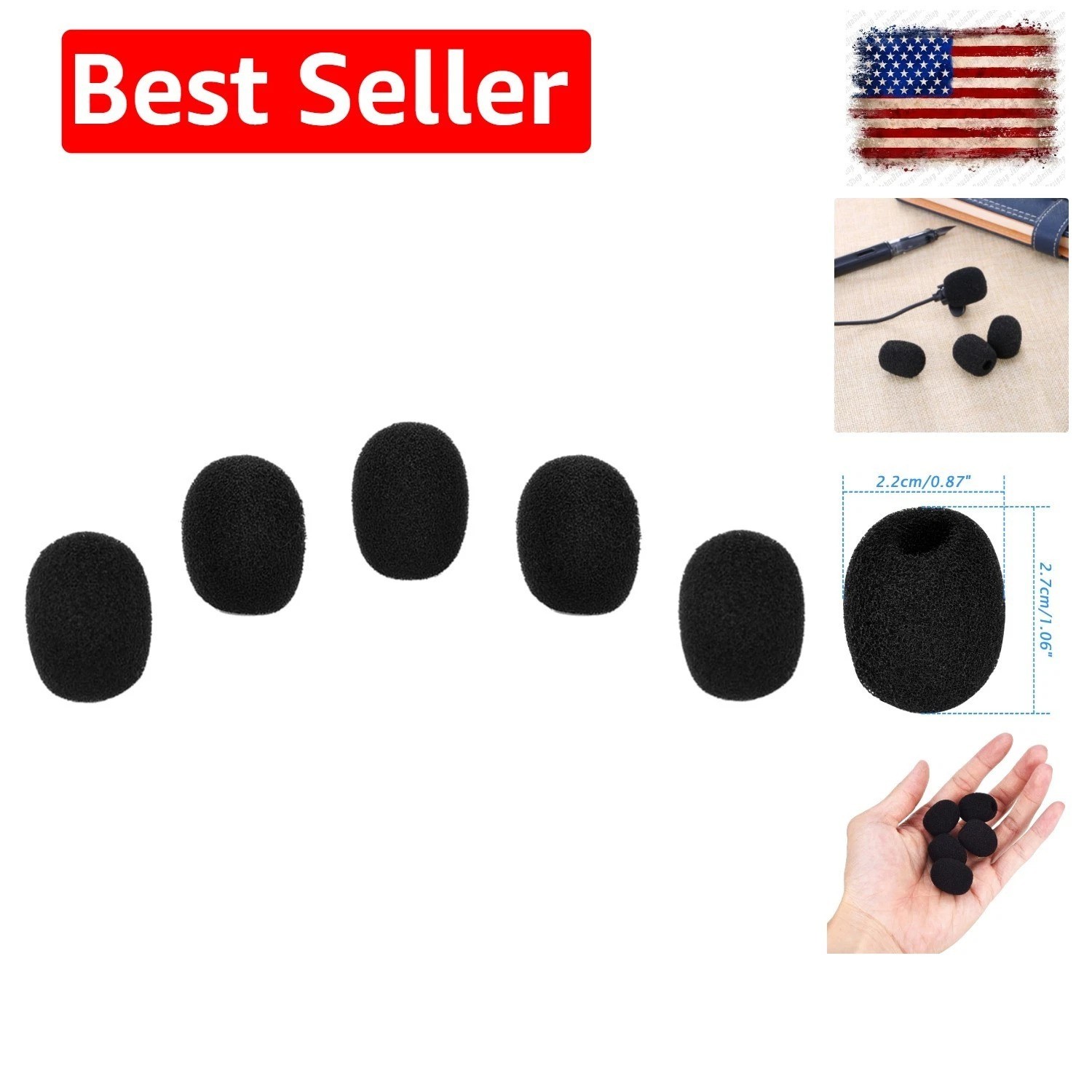 5 Pack Mini Lapel Headset Microphone Windscreen Foam Cover, Black | Mic Muffl...