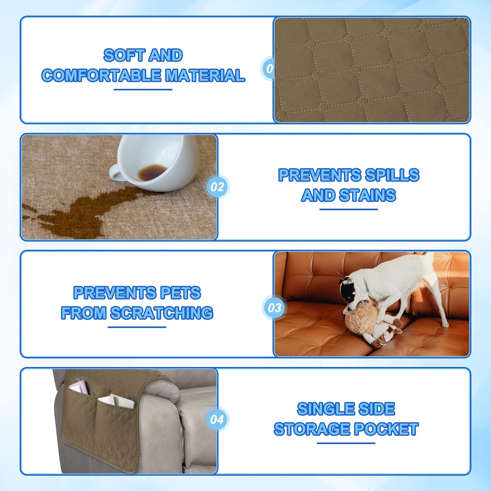 Armrest Covers, Couch Arm Cover Recliner Chair Armchair Cover, Camel