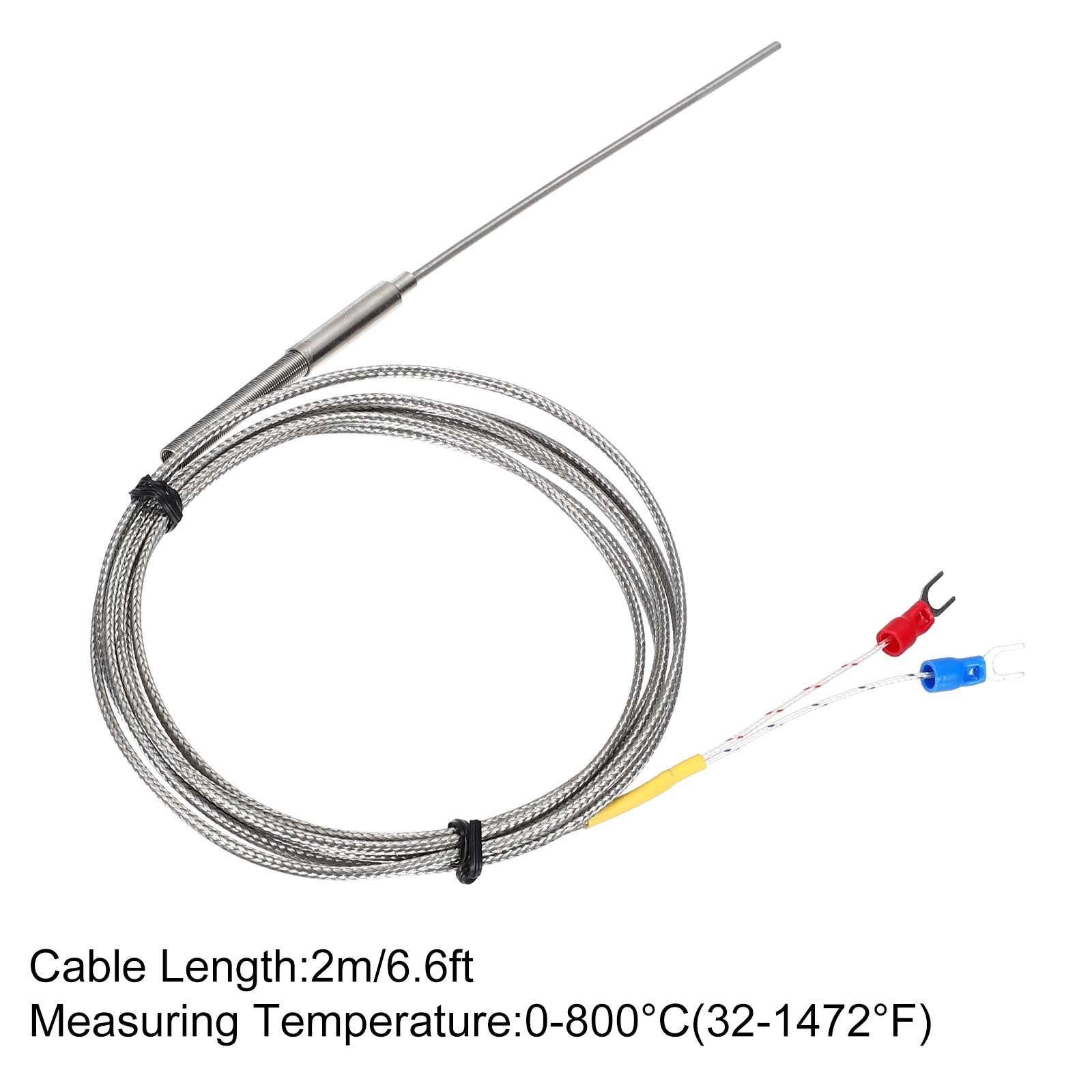 E Type Thermocouple Temperature Sensor Probe 2x100mm 6.6ft Wire 0-800°C