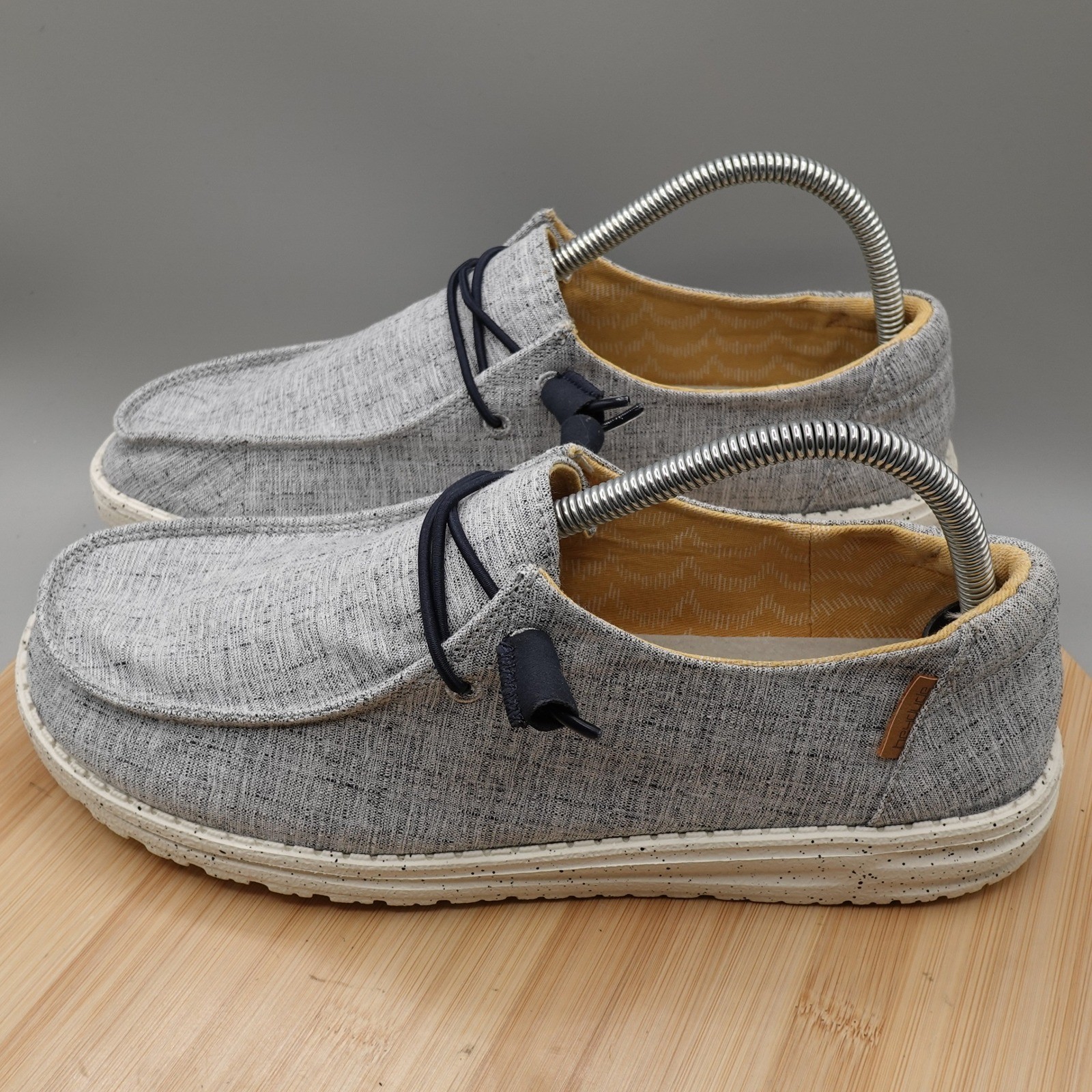 Hey Dude Shoes Women 10 Gray Wendy Chambray White Blue Loafers Comfort
