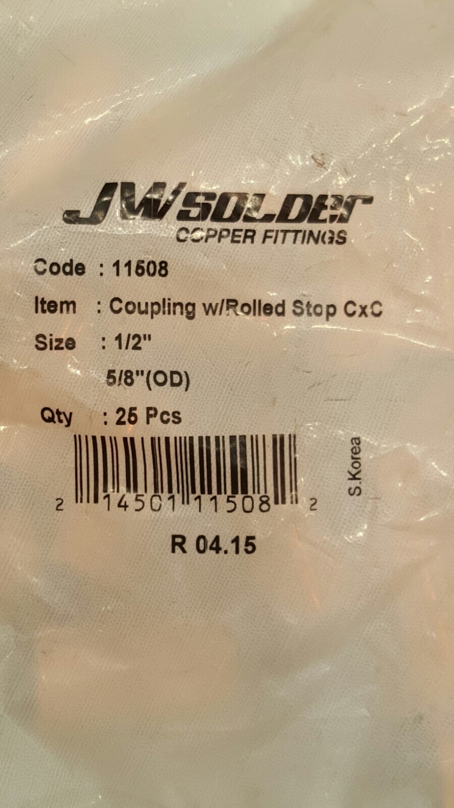 1/2" inch Coupling with Rolled Stop CxC (QTY-25), 11508